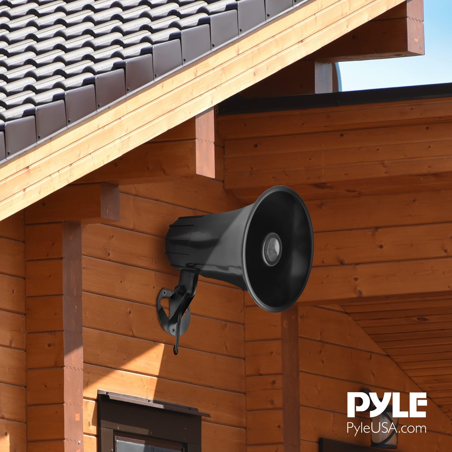 Pyle Portable PA Speaker - All-Weather Mono Trumpet Horn Speaker, 5” Outdoor PA System with 25W Peak Power, 8 Ohms Impedance, 180° Adjustable Swiveling Bracket for Easy Maneuverability