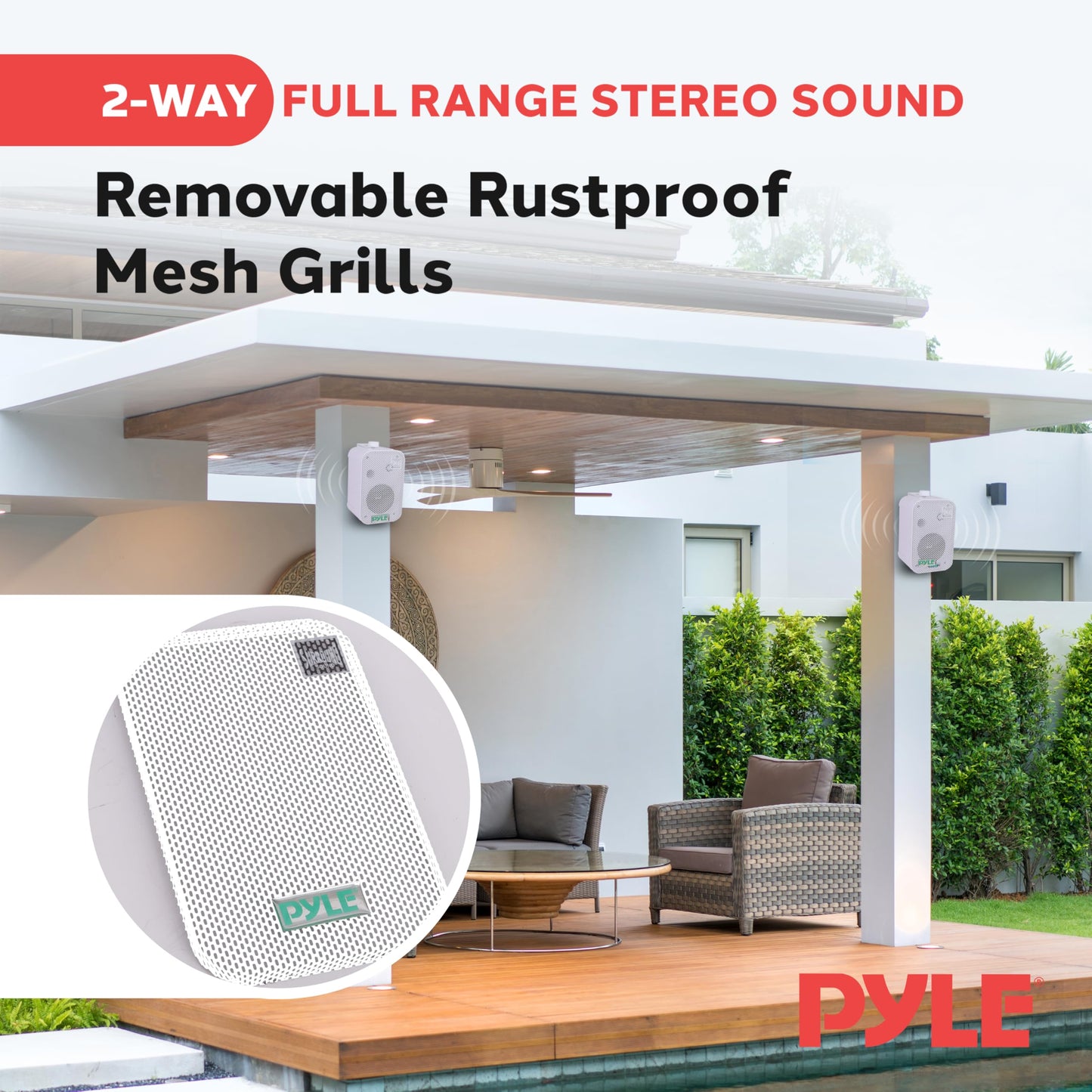 Pyle - Indoor / Outdoor Waterproof Speaker System - 5.25 Inch Pair of Weatherproof Wall/Ceiling Mounted Speakers with Heavy Duty Mesh Covers, 200 Watts RMS, Universal Mount - PDWR40W (White)