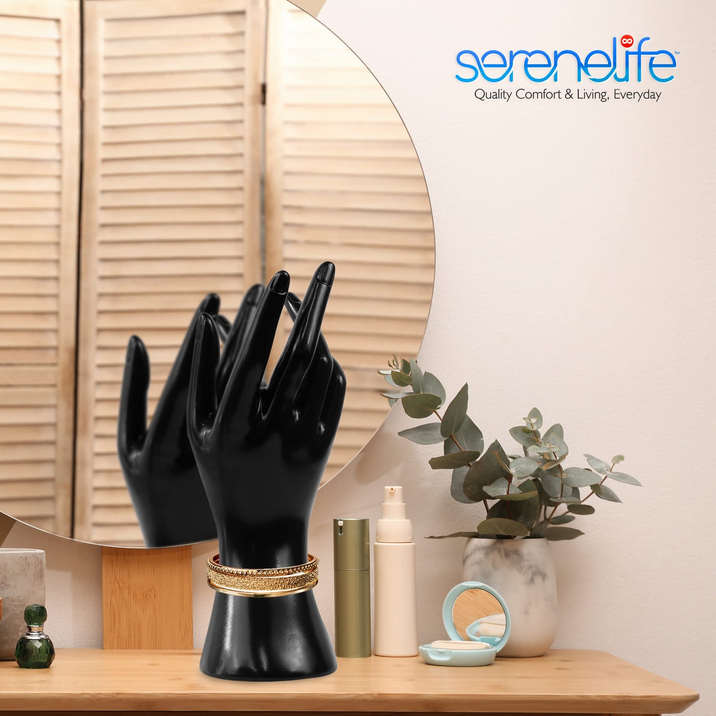 SereneLife Jewelry Hand Display Holder, 8.7-Inch Long Female Mannequin Hand, Perfect for Showcasing Rings, Bracelets, Bangles, Watches, Gloves, Sturdy, Stylish Display for Accessories
