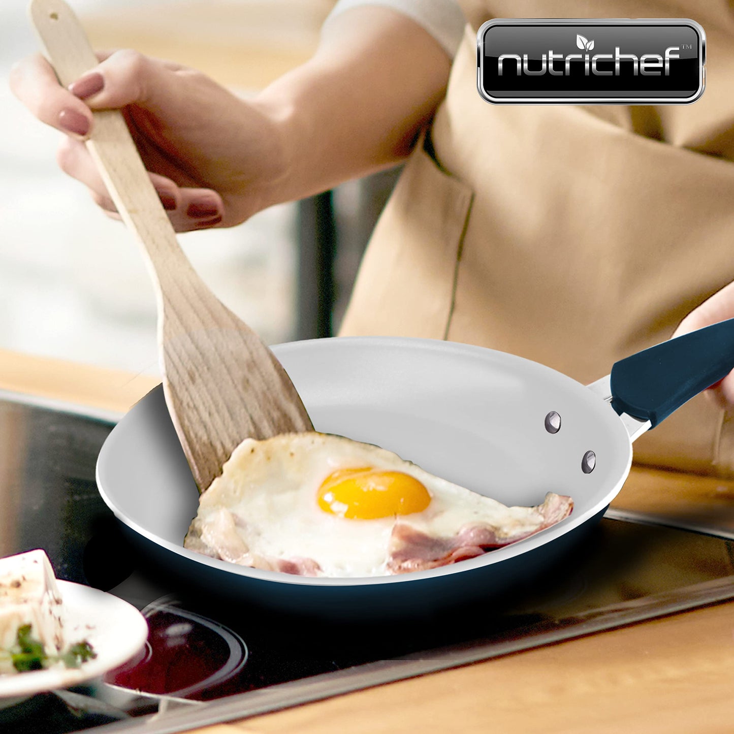 NutriChef 12'' Large Fry Pan - Non-Stick High-Qualified Kitchen Cookware, Heat Resistant Lacquer Outside, (Works with Models: NCCW14SBLU & NCCW20SBLU) - NCCW14SBLULFP