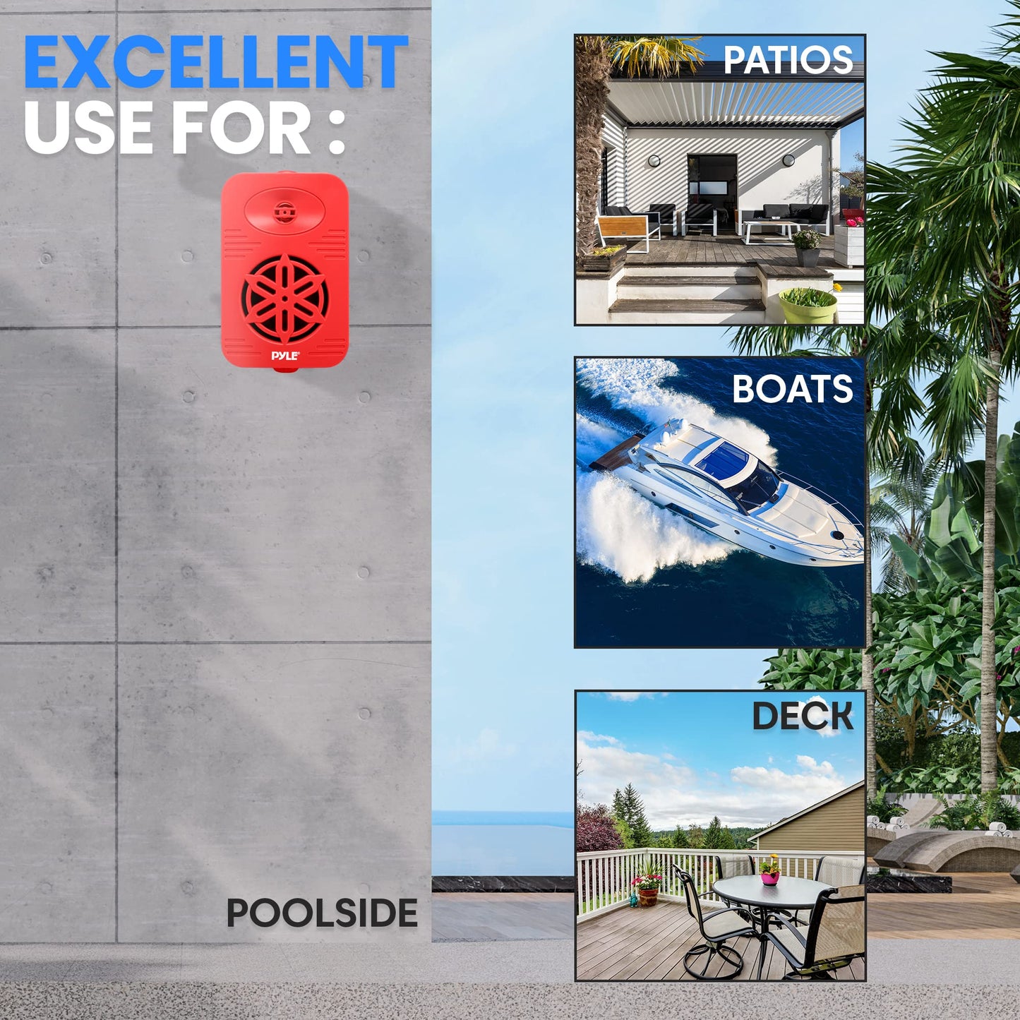 PyleUsa Bluetooth Indoor Outdoor Speakers Pair - 300 Watt Dual Waterproof 4” 2-Way Full Range Speaker System w/ 1/2” High Compliance Polymer Tweeter Home,Boat, Marine,Deck, Patio,Poolside - PDWRBT46RD