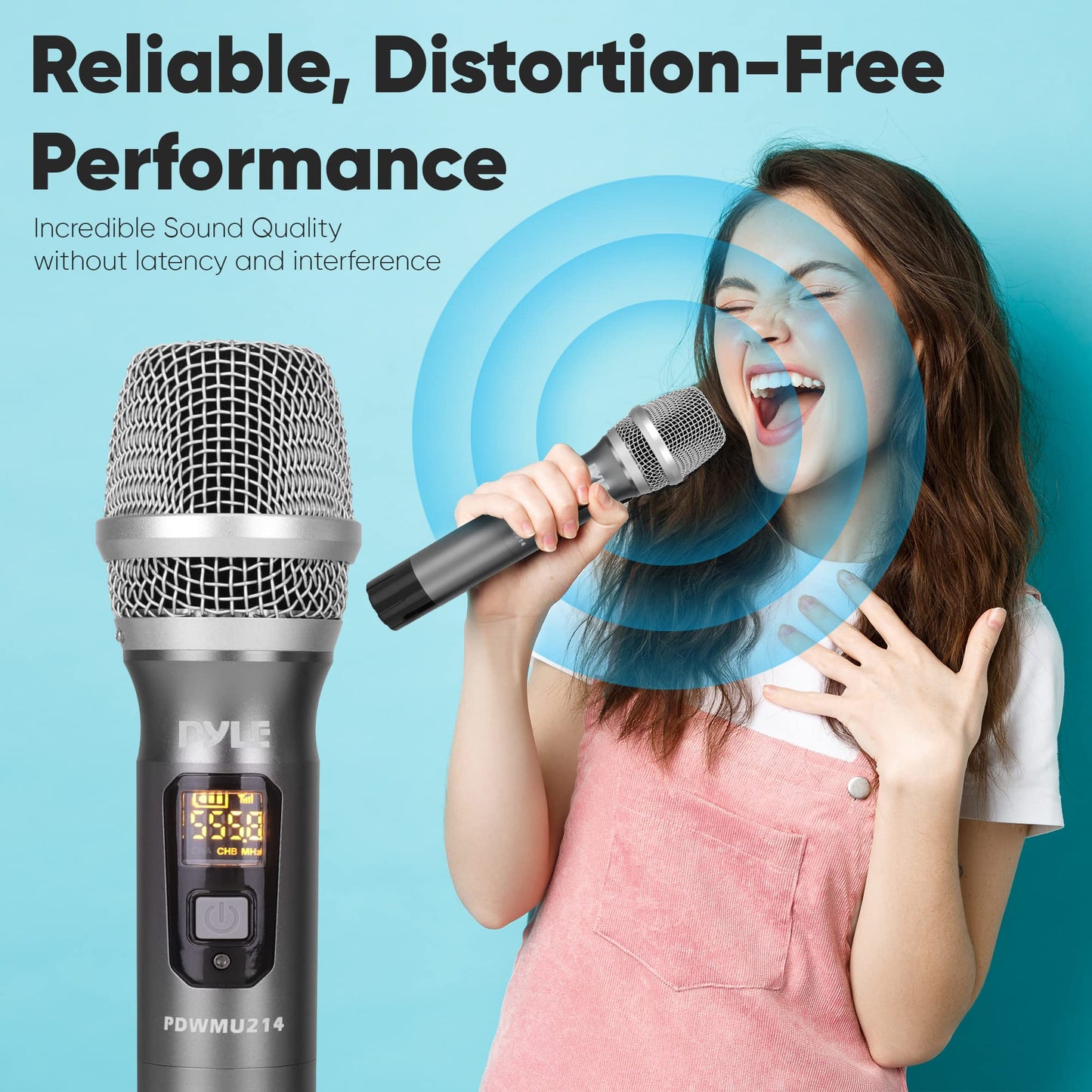 Pyle UHF Wireless Microphone System Kit - Dual Professional Battery Operated Handheld Dynamic Unidirectional Cordless Microphone Transmitter Set w/Adapter Receiver - PA Karaoke DJ Party PDWMU214,Black