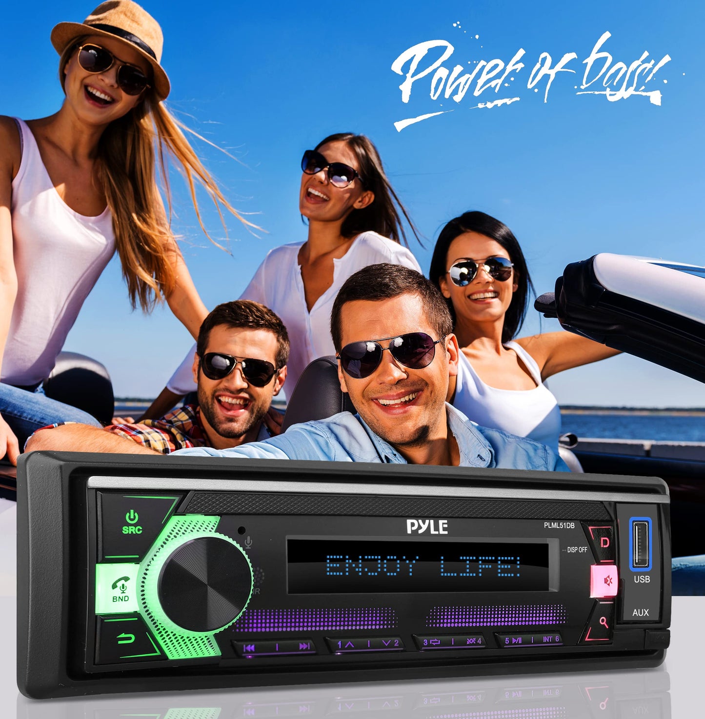 PyleUsa 300-Watt Stereo Receiver Power Amplifier - AM/FM/MP3/USB/AUX Stereo Receiver, Single DIN, Bluetooth Compatible, 25 Band EQ, Balance, Fader LCD Display with Remote Control (Black) - PLML51DB