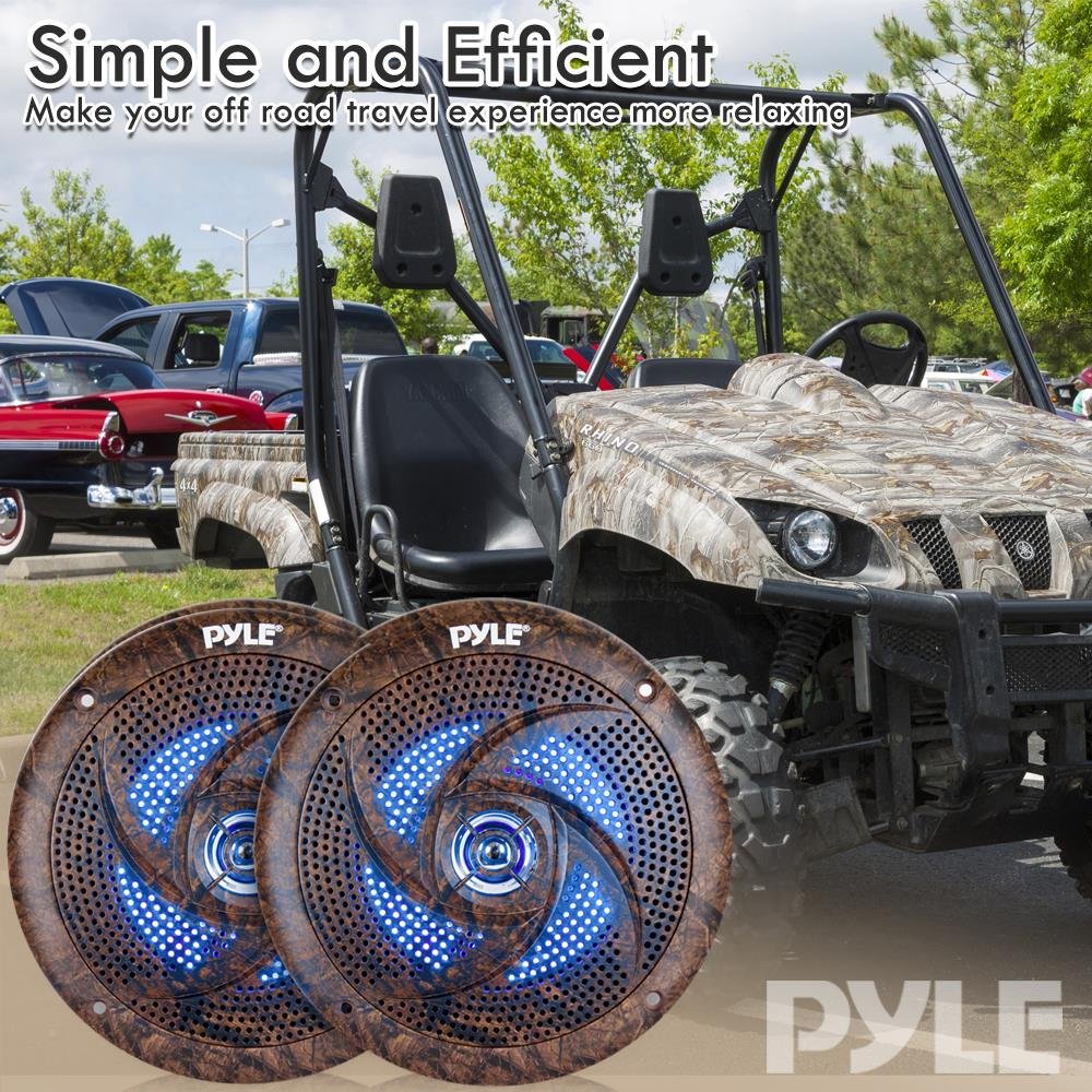 Pyle 6.5 Inch Marine Speakers - 2 Way IP44 Waterproof and Weather Resistant Outdoor Audio Stereo Sound System with Built-in Led Lights, 240 Watt Power and Low Profile Design - 1 Pair - PLMRLE64DK
