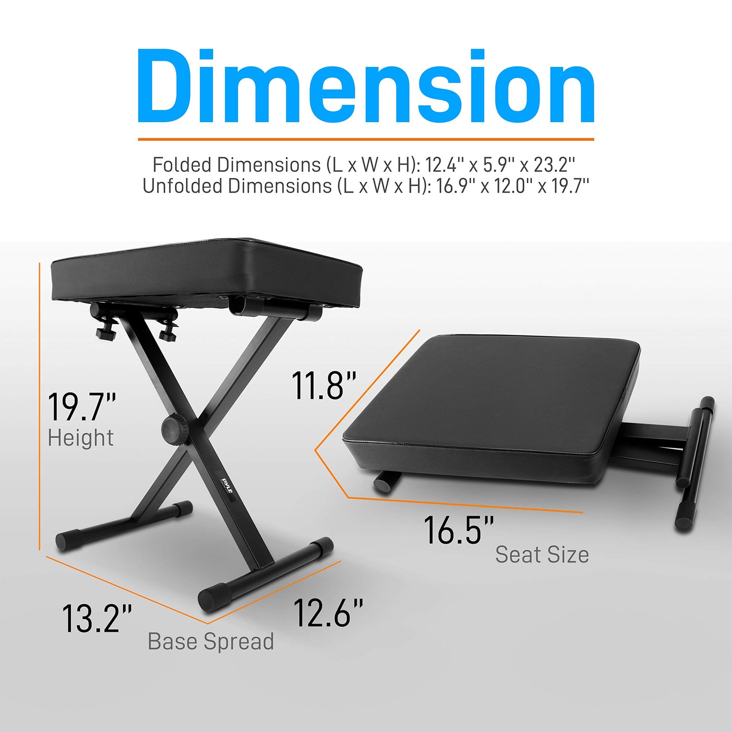 Pyle Adjustable Padded Keyboard Piano Bench - X-Style Foldable Keyboard Piano Seat w/Three Height Positions, 4 Non-Slip Rubber Feet, Extra Thick Foam Cushion PKST52