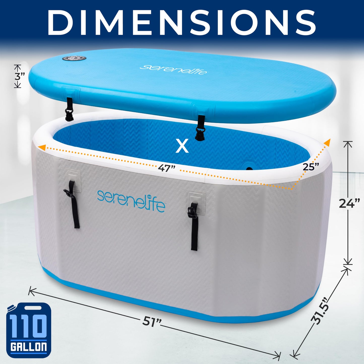 SereneLife Inflatable Cold Plunge Tub Ice Bath, 105 Gal One Person Ice Bath Tub with Lid, Drop Stitch PVC, Double Layer Seals, Heavy Duty Cold Plunge Therapy Recovery Pod for Athletes