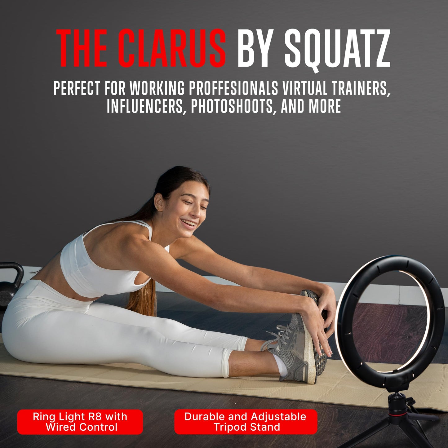 SQUATZ 8'' Small Ring Light for Desk with Stand and Phone Holder - 360 Rotating & Standard Desktop Tripod Kit - 14W Rotation Motion for Vloggers, TikTok, YouTube