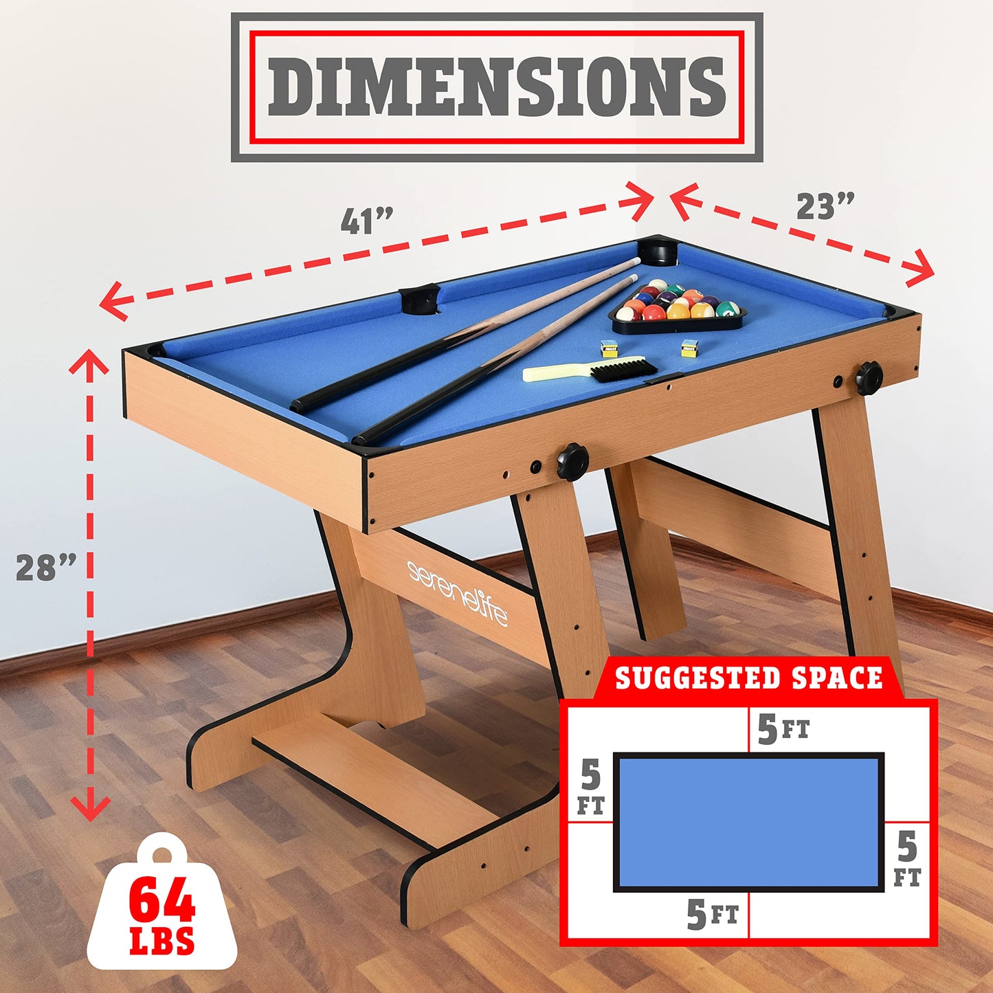 SereneLife 5in1 Folding Multi Game Table, 40" Full Size Combo Sports Arcade Game with Foosball Soccer, Ping Pong, Pool Billiards, Bowling & Shuffleboard Set, Wood Construction for Play Rec Room