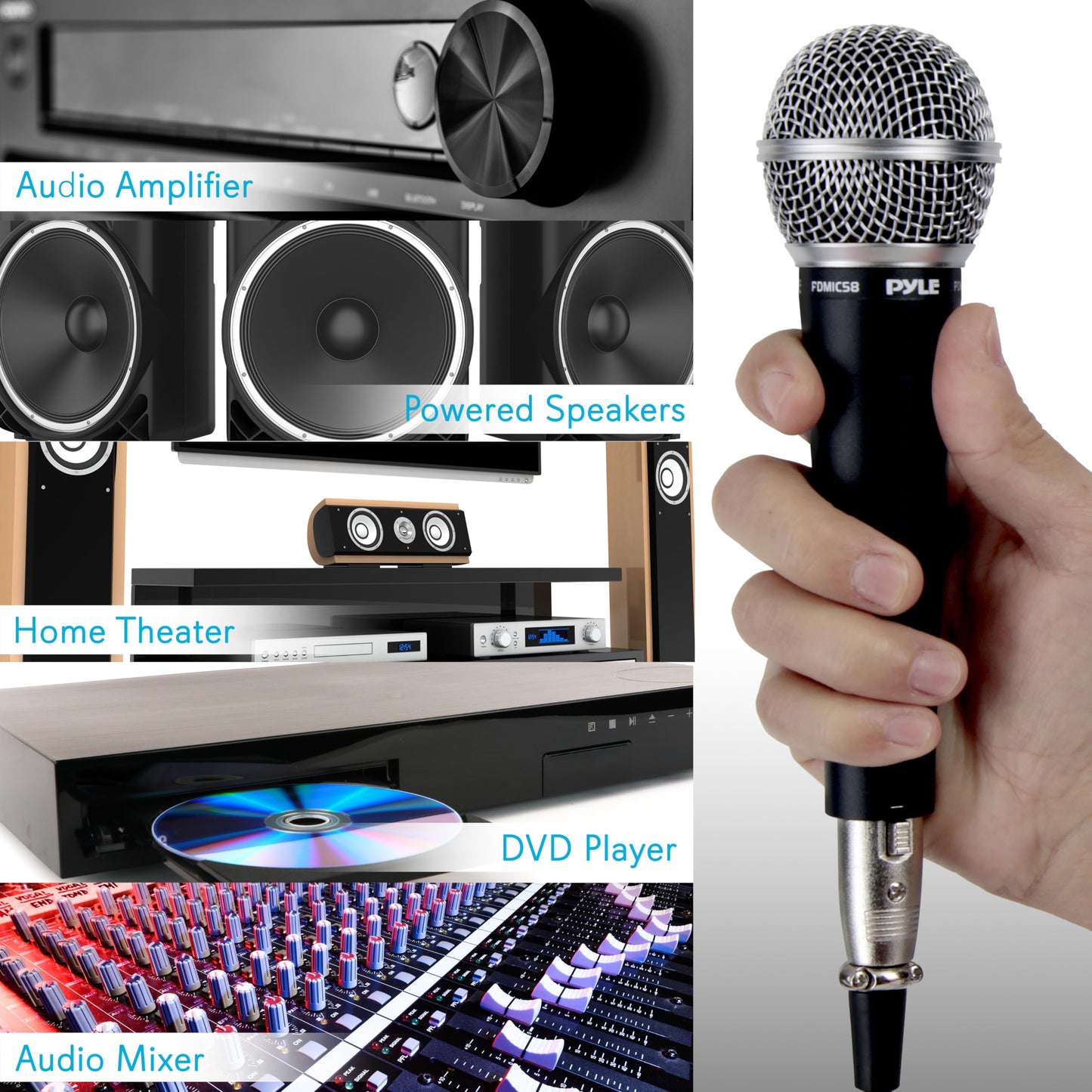 Pyle Handheld Microphone PDMIC58 - Dynamic Moving Coil Cardioid Unidirectional Includes 15ft XLR Audio Cable to 1/4'' Audio Connection