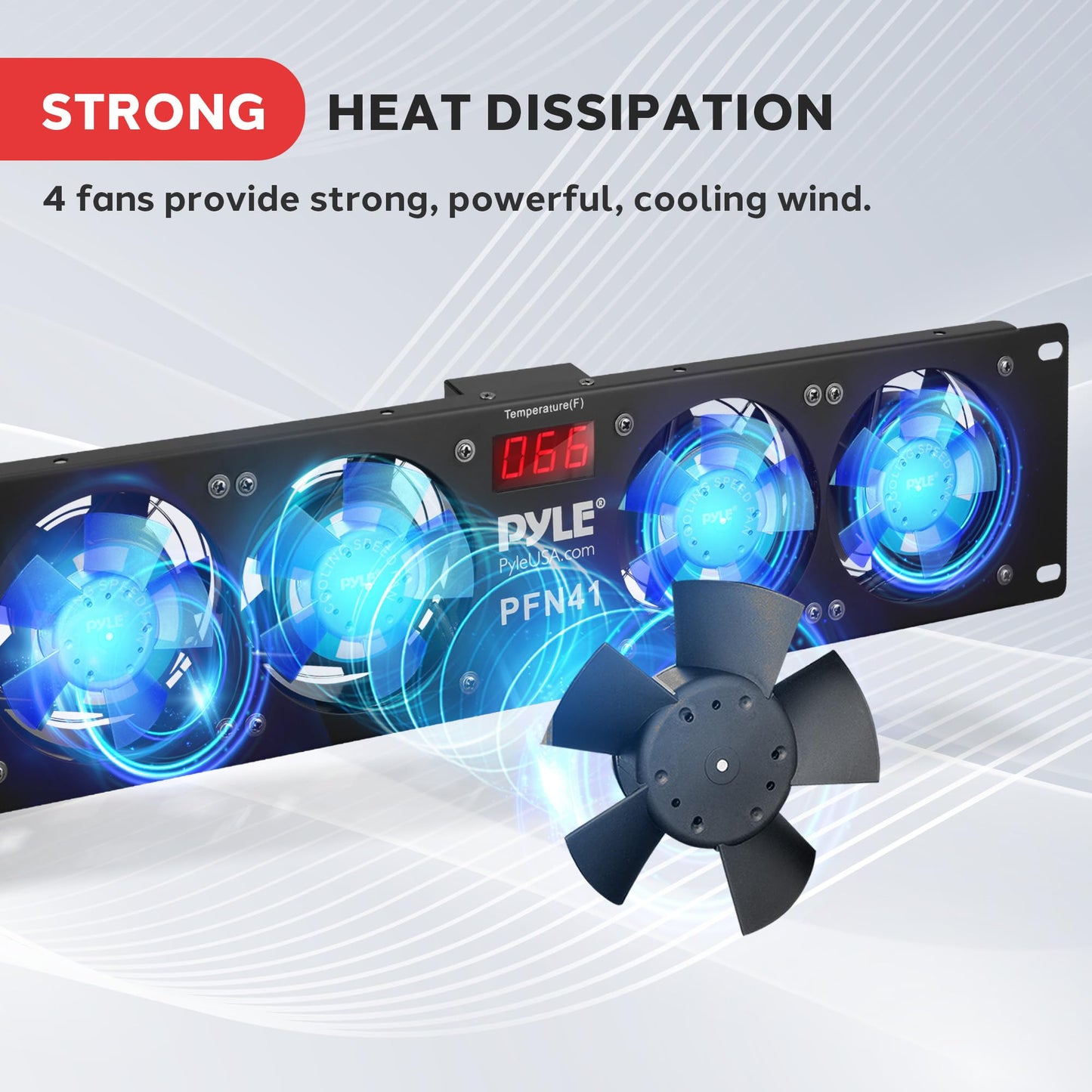 Pyle 19” Rack-Mount Equipment Cooling Fans - 110V/60Hz Power, 4 Cooler Master 80mm Case Fans, Smart Cooling System, Digital LCD Temperature Display & Installation Hardware Screw Included -PFN41