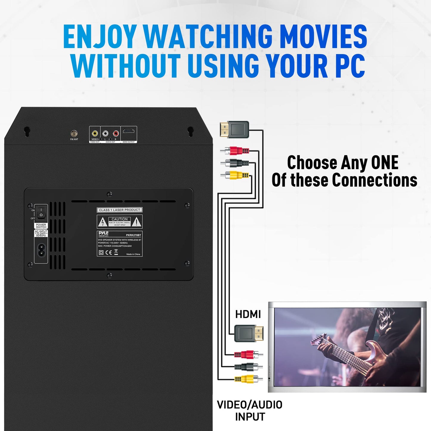 Pyle Karaoke Vibe PA Bluetooth Audio VIDEO/DVD Speaker System - 800W Multimedia CD/DVD Player for TV, Projectors, w/FM, USB, MIC, AUX, HDMI, RCA Inputs, Echo & LED Mode, w/Remote Control - PKRK270BT