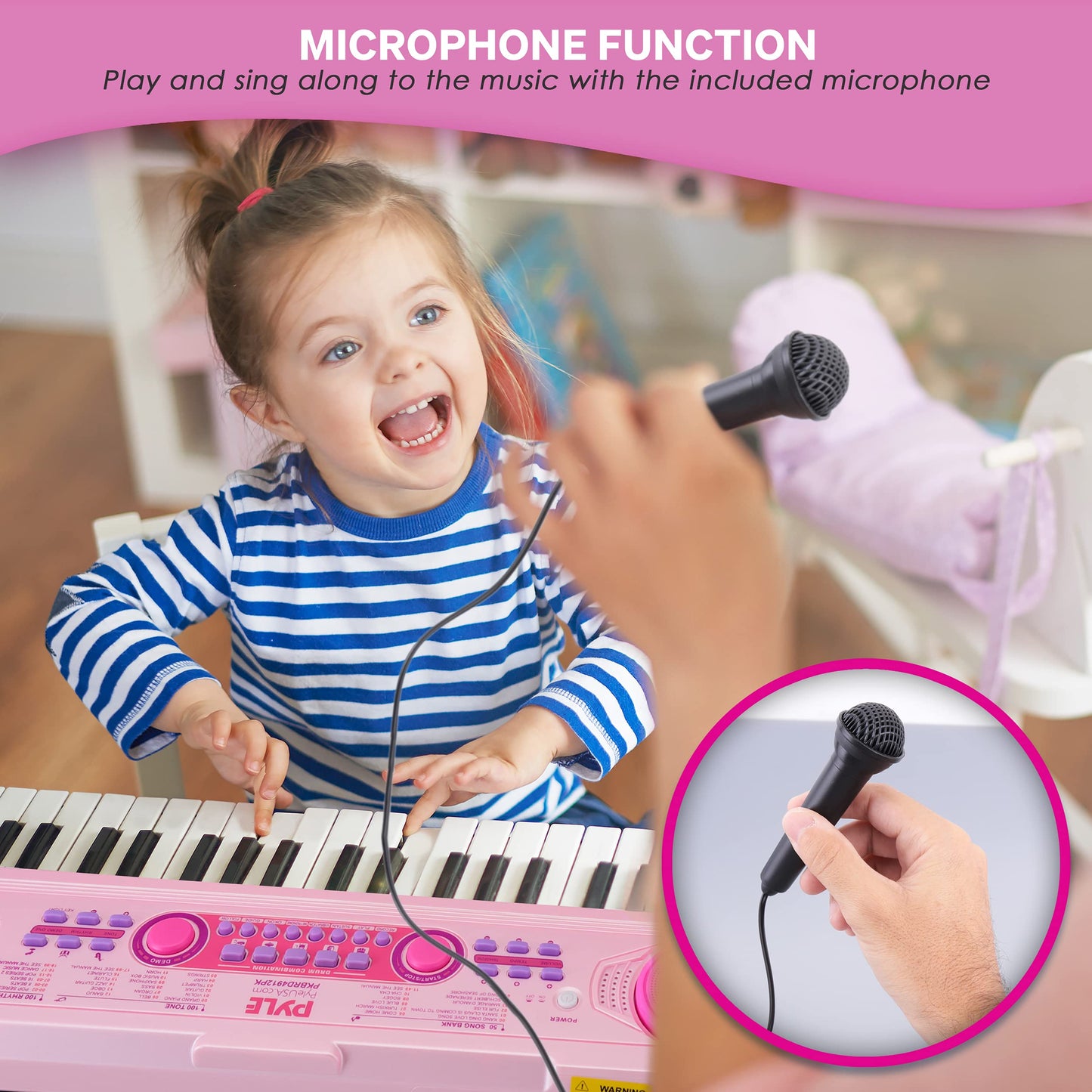 Pyle, 49, Electric Keyboard Piano, Music Keyboard-49 Keys, Karaoke Fun, Rechargeable Battery, Wired Microphone, 100 Tunes, 50 Demos, Aux Input, Compact Design, (PKBRD4912PK)