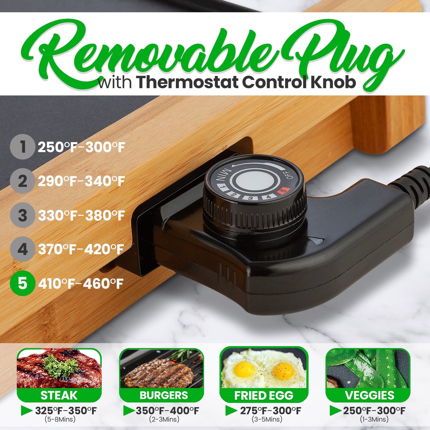 NutriChef Smokeless Indoor Electric Grill – Bamboo Tray, Non-Stick Plate, Adjustable Thermostat, Dishwasher Safe, 1800W Power