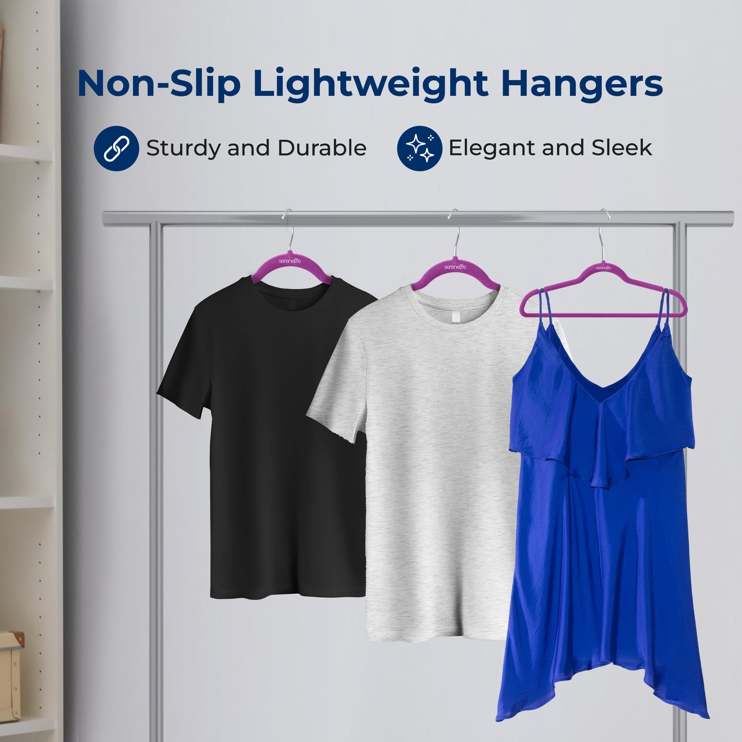 SereneLife 100 Pack Velvet Hangers - Non-Slip Felt with 360° Swivel Hook, Space-Saving, Ultra-Thin, Lightweight for Shirts, Sweaters, Hoodies, Kids Clothes & Dresses