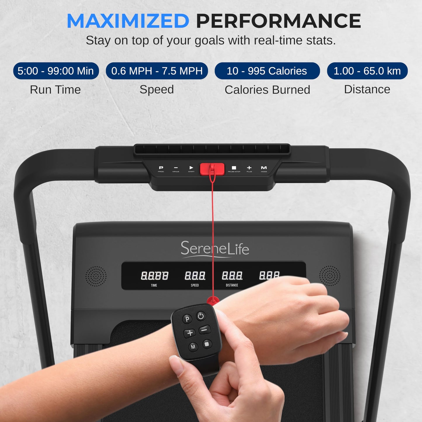 SereneLife Foldable 2 in1 Treadmill & Walking Pad with Remote Control, Speed 7.6 MPH Compact Under Bed, 2.5 HP, App Support, Easy Assembly and Storage, for Walking or Jogging, 265lbs Capacity