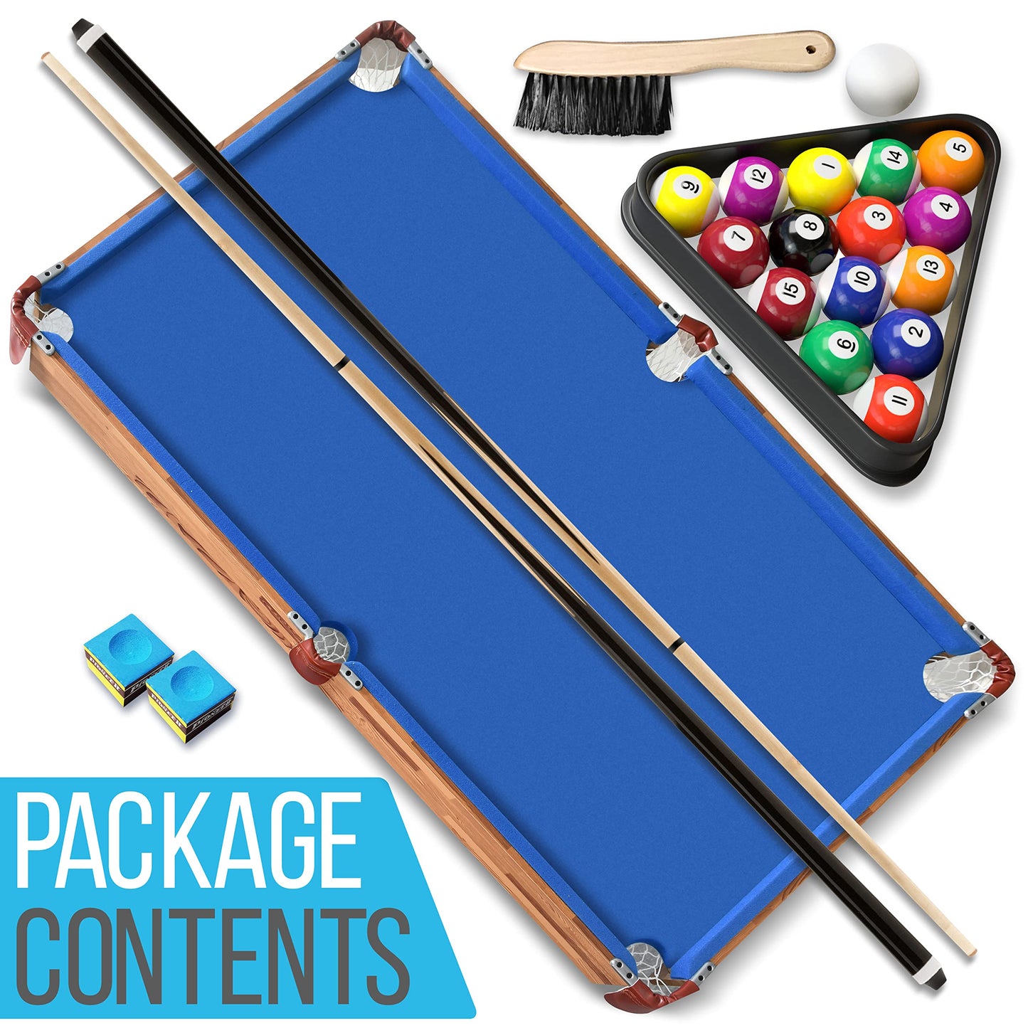 SereneLife 4.5ft Folding Pool Table, 55in Portable Foldable Billiards Game Table for Kids and Adults with Accessories, Indoor and Outdoor Games with Sticks, Cue, Balls and Triangle, Blue