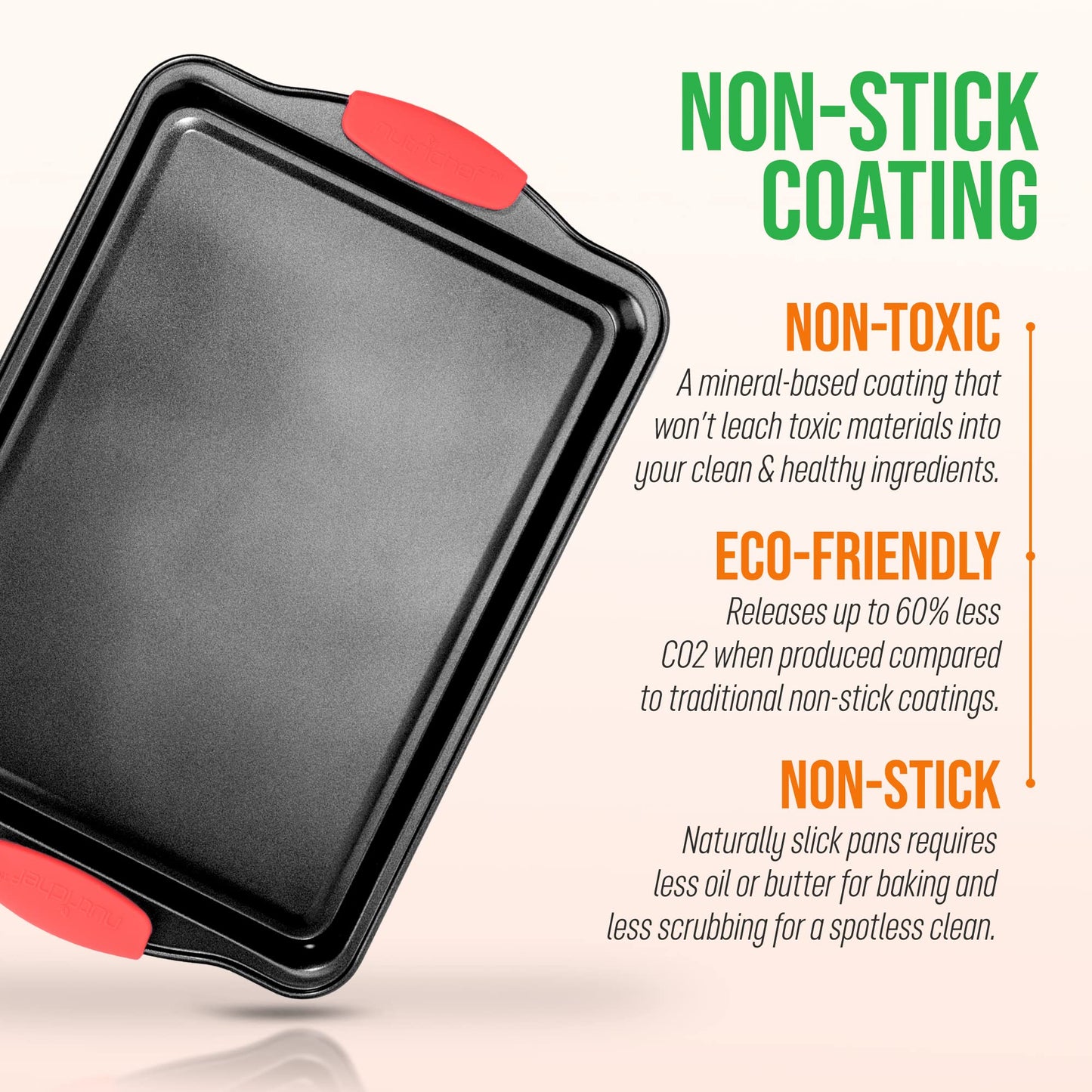 Nutrichef Nonstick Small Cookie Baking Sheet, Smooth Gray Coating with Red Silicone Handles, Kitchen Essential, Durable Sheet Pan, Dishwasher Safe, PFOA, PFOS, PTFE Free, 13.38’’ × 8.66’’ × 0.59’’