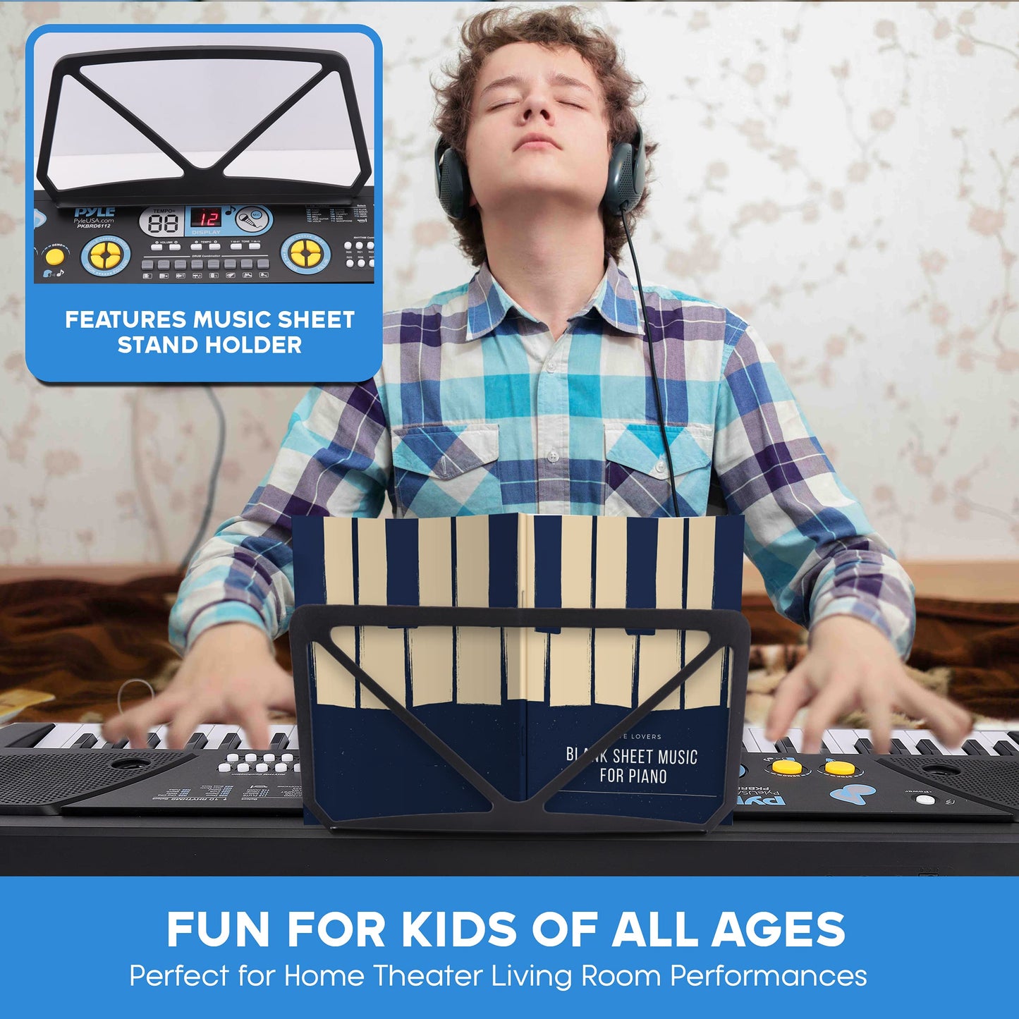 Pyle, Electric Keyboard 61 Keys-Portable Digital Musical Karaoke Piano Keyboard-10 Rhythms 16 Tones, Stereo Speakers, Rechargeable Battery-Wired Microphone-Beginners Kids (PKBRD6112), Compact