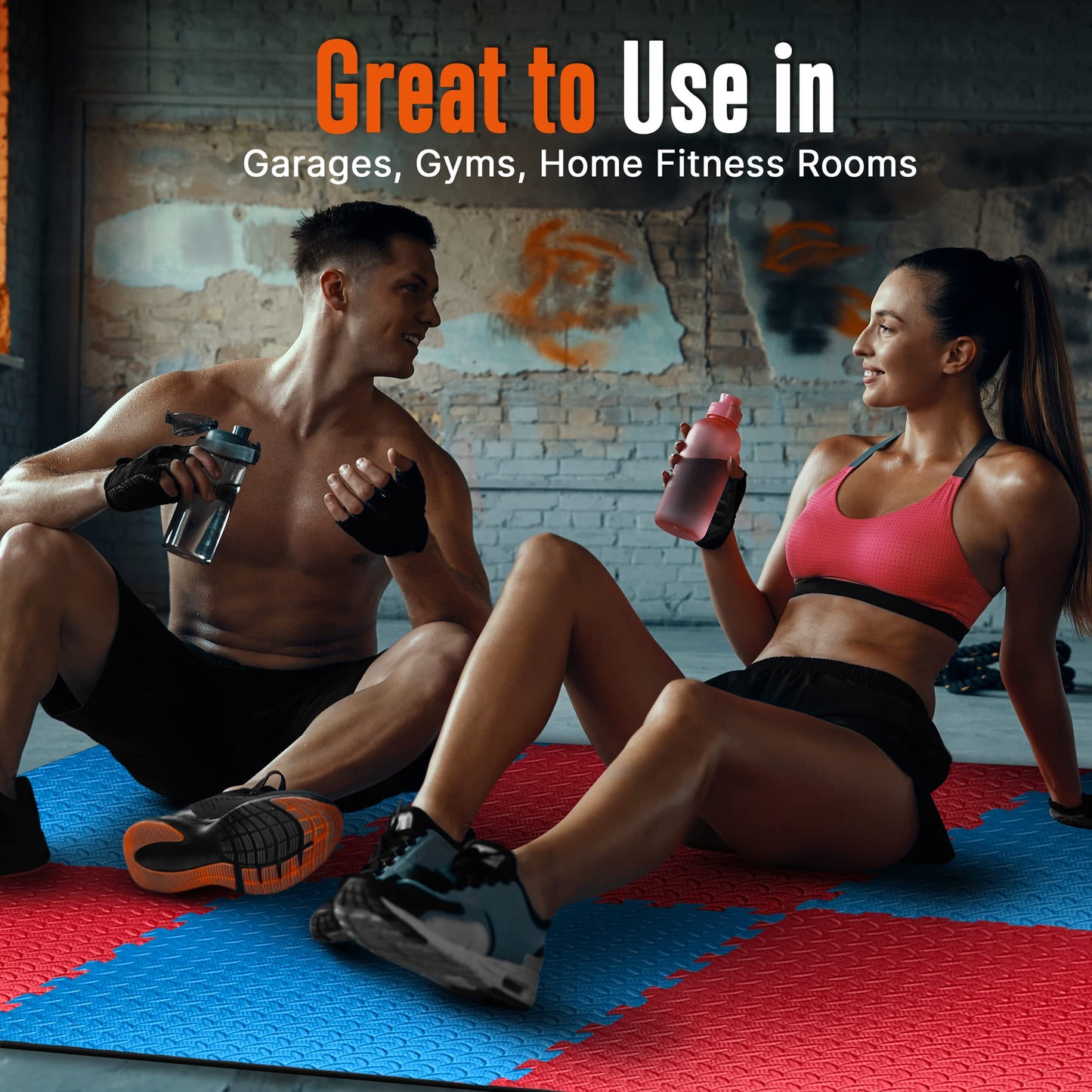 Thick Puzzle Exercise Mat, 25 Pcs EVA Foam Interlocking Tiles Protective Flooring for Gym Equipment and Cushion for Workouts, Durable Non-Skid Texture, Easy to Assemble, Red and Blue