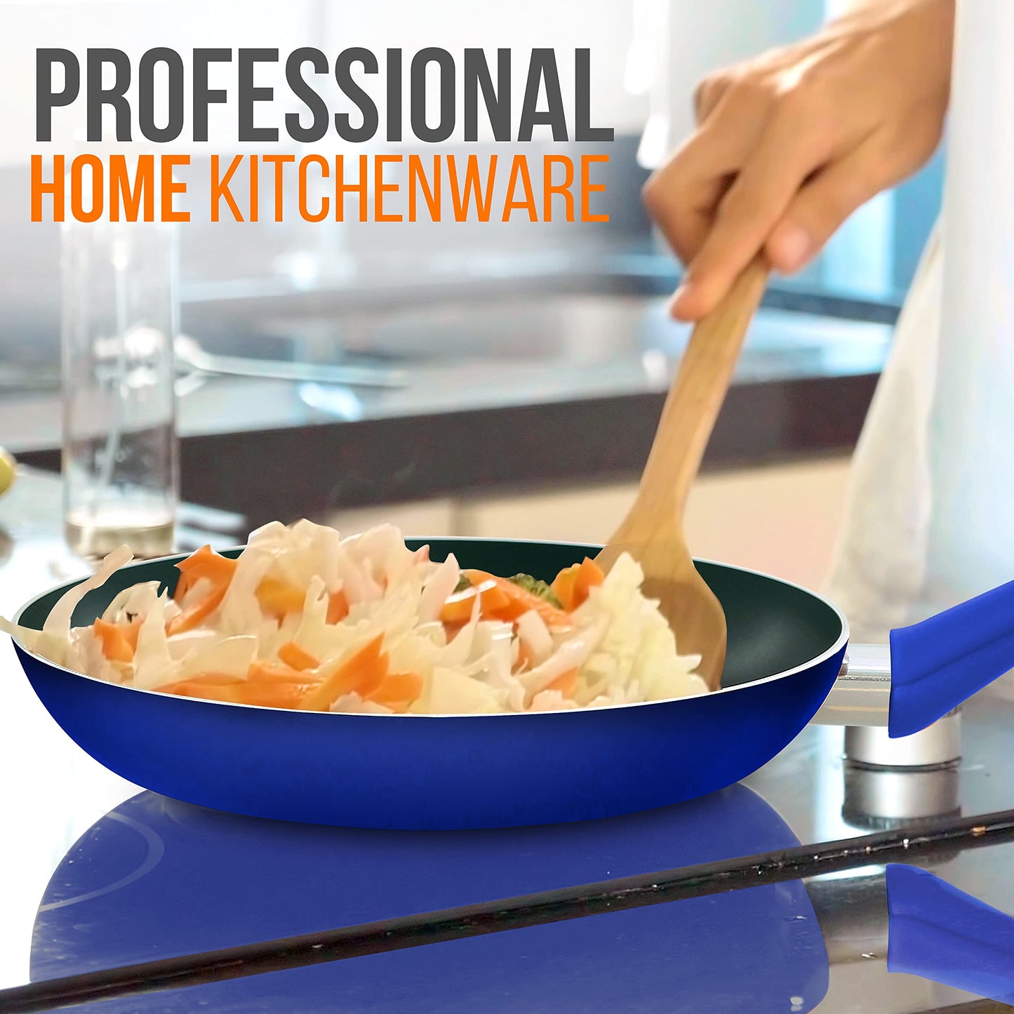 NutriChef 8'' Medium Open Fry Pan-Non-Stick High-Qualified Kitchen Cookware with Black Inside and Blue Outside(Works with Model: NCCWA13BU)