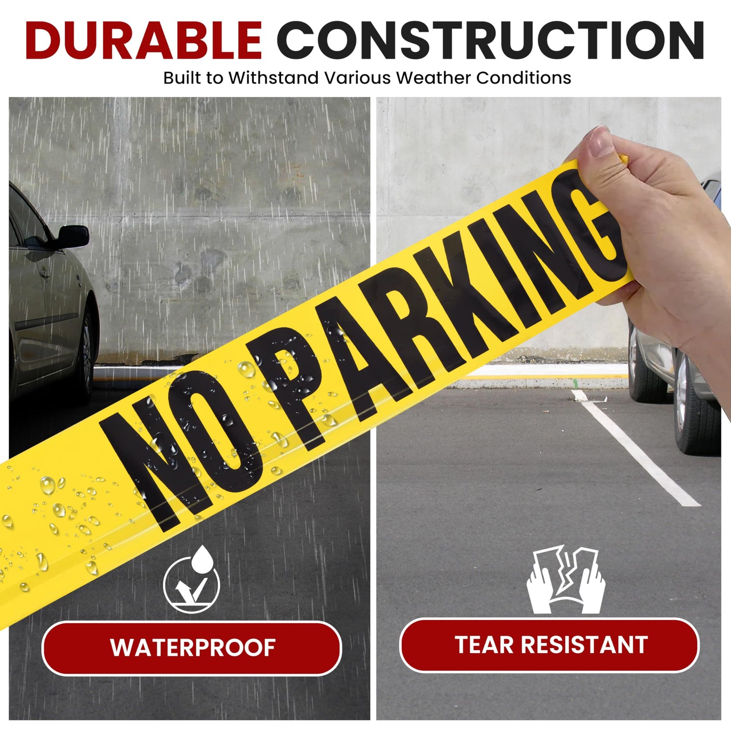 pyle 8 Pieces Safety Yellow No Parking Barricade Tape Set - 656 Foot Long Tape Roll Suitable for a Wide Range of Applications, Including Roadworks, Events, and Hazardous Areas