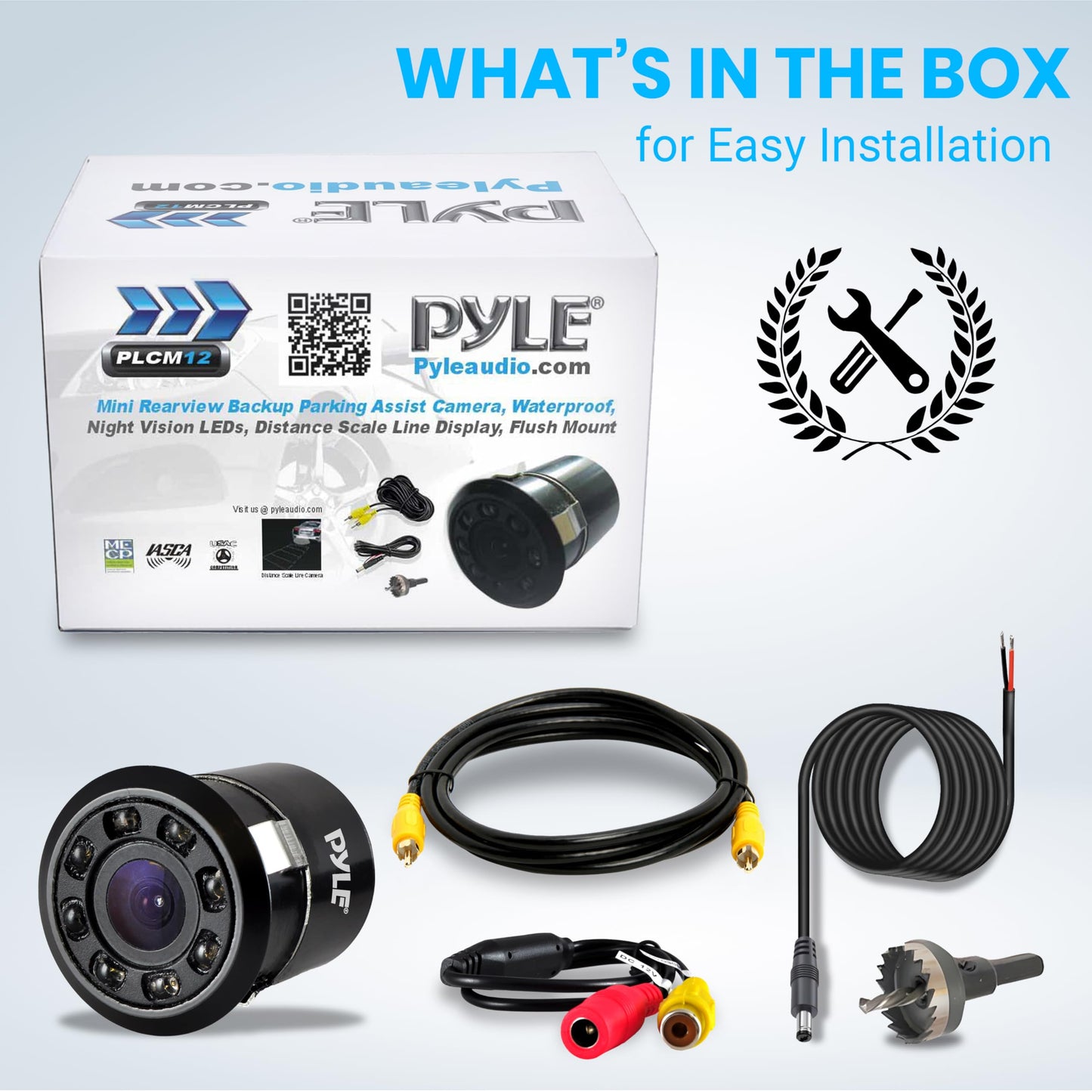 Pyle PLCM12 Rearview Backup Parking Assist Camera (Waterproof Night Vision Cam, Distance Scale Line Display, Flush Mount)