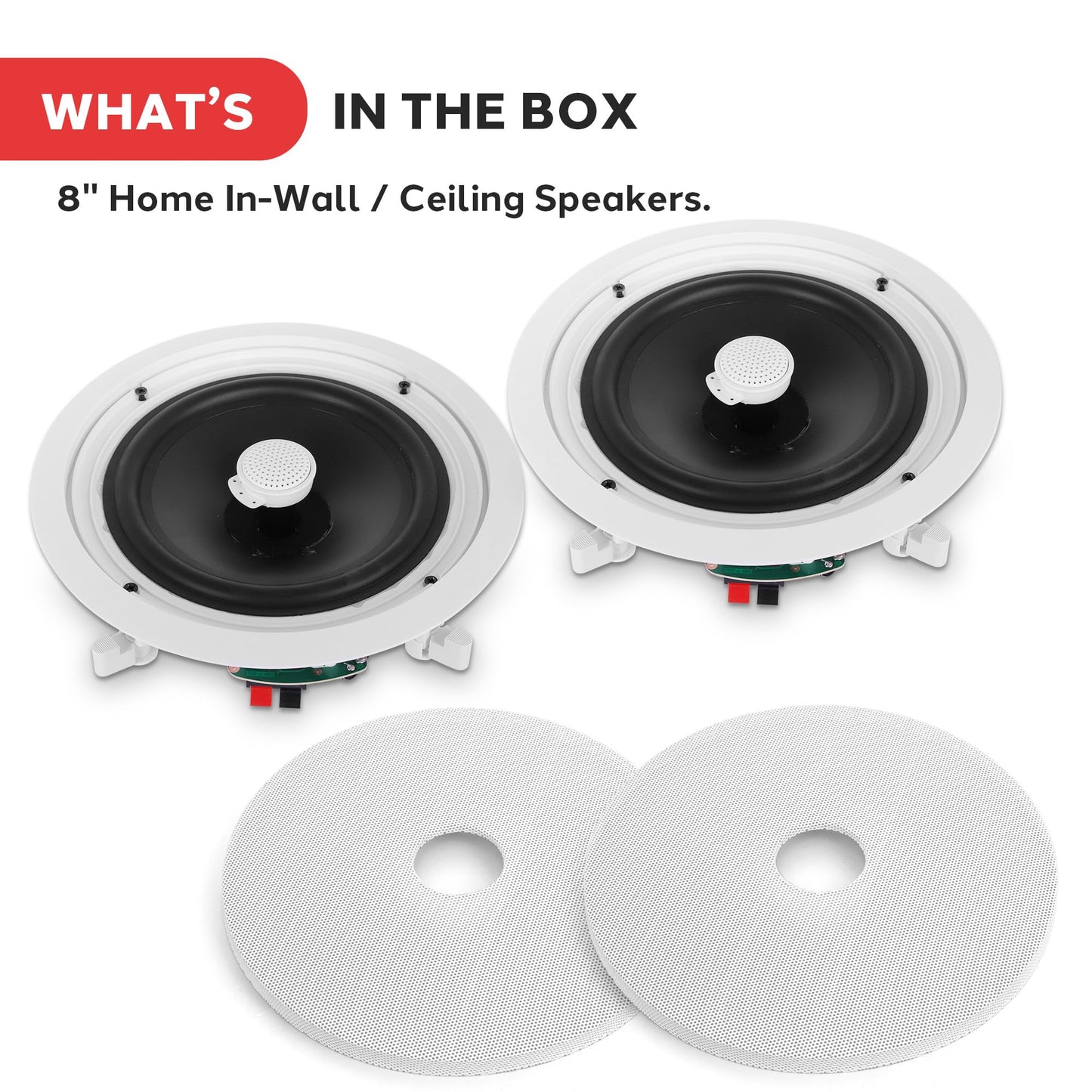 Pyle 8” Ceiling Wall Mount-Pair Of 2-Way Midbass Woofer Speaker Directable 1” Titanium Dome Tweeter Flush Design W/ 55Hz-22kHz Frequency Response & 300 Watts Peak Easy Installation- Pyle PDIC80,White