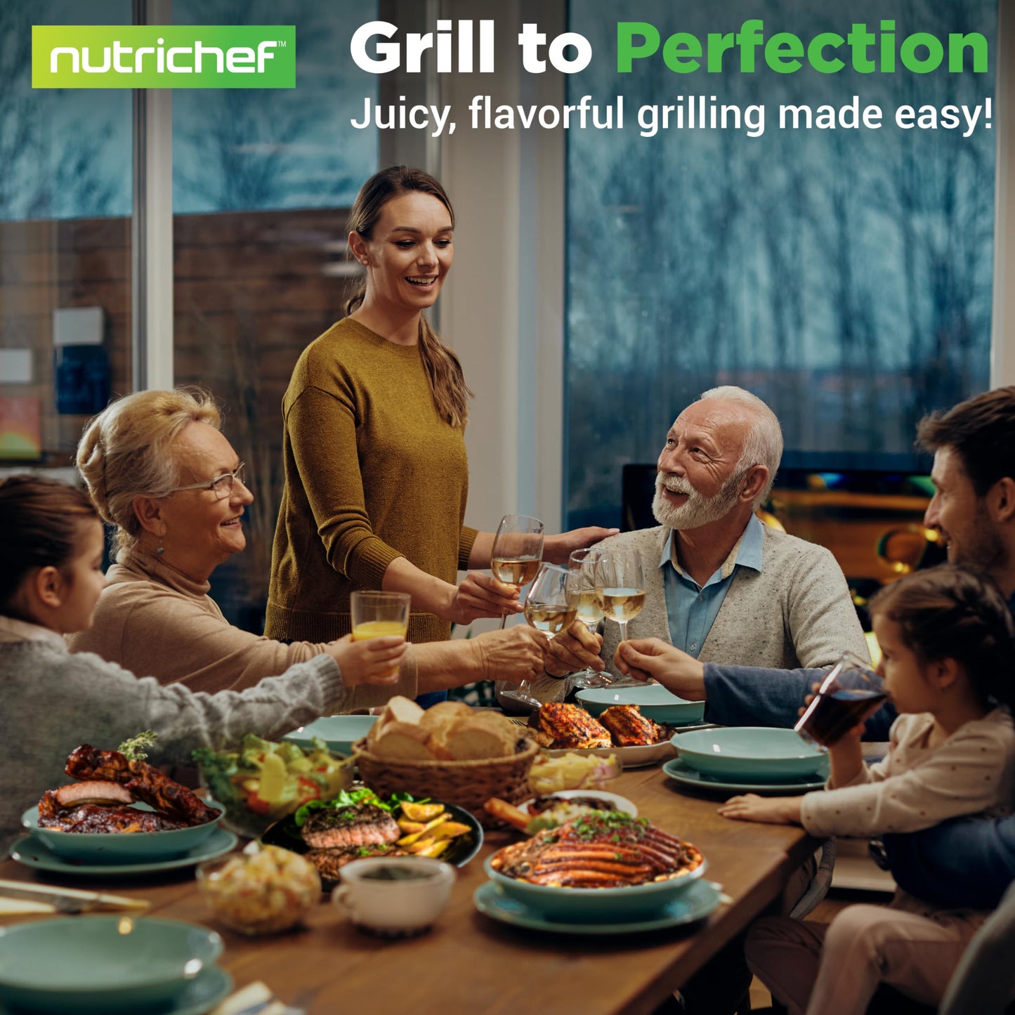 Nutrichef Cast Iron Grill Press - Heavy-Duty Griddle Press with Wooden Handle, Speeds Up Cooking Time on Steak, Burger Patty, Meats, Bacon, Quesadillas & More, Leave an Attractive Mark on Any Meat