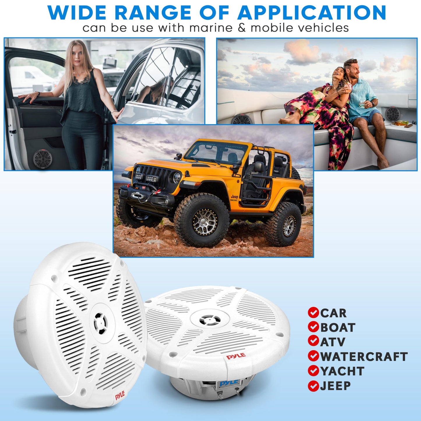 Pyle 6.5'' Water-Resistant Rated Off-Road Speakers - Marine Speakers w/ Wireless BT Remote Control Receiver, Compact Dual Vehicle Speaker System for ATV, UTV, 4x4, Jeep, Powersports Vehicles