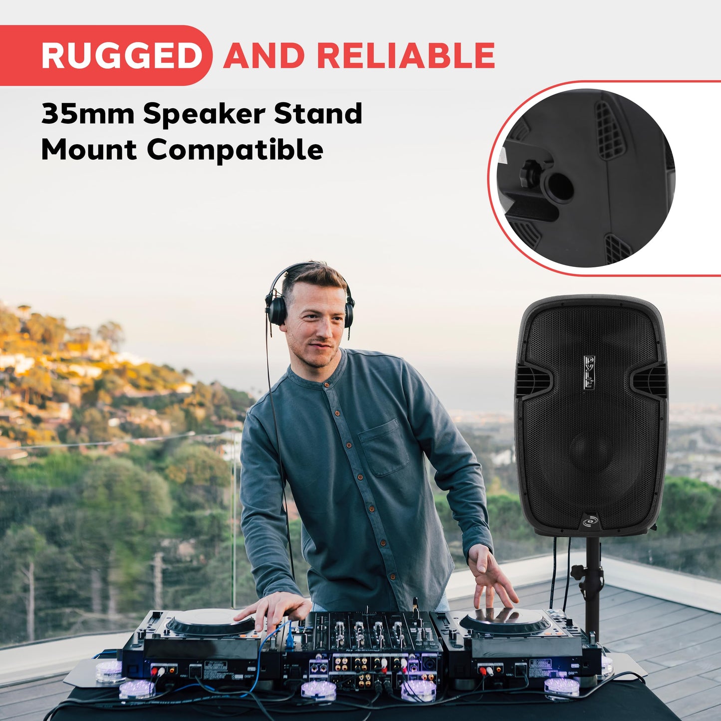 Pyle PPHP155ST Wireless Portable PA Speaker System - 1500W High Powered Bluetooth Compatible Active Outdoor Sound Speakers w/ USB SD MP3 RCA - 35mm Mount, Stand, Microphone, Power Cable, Black, 15"