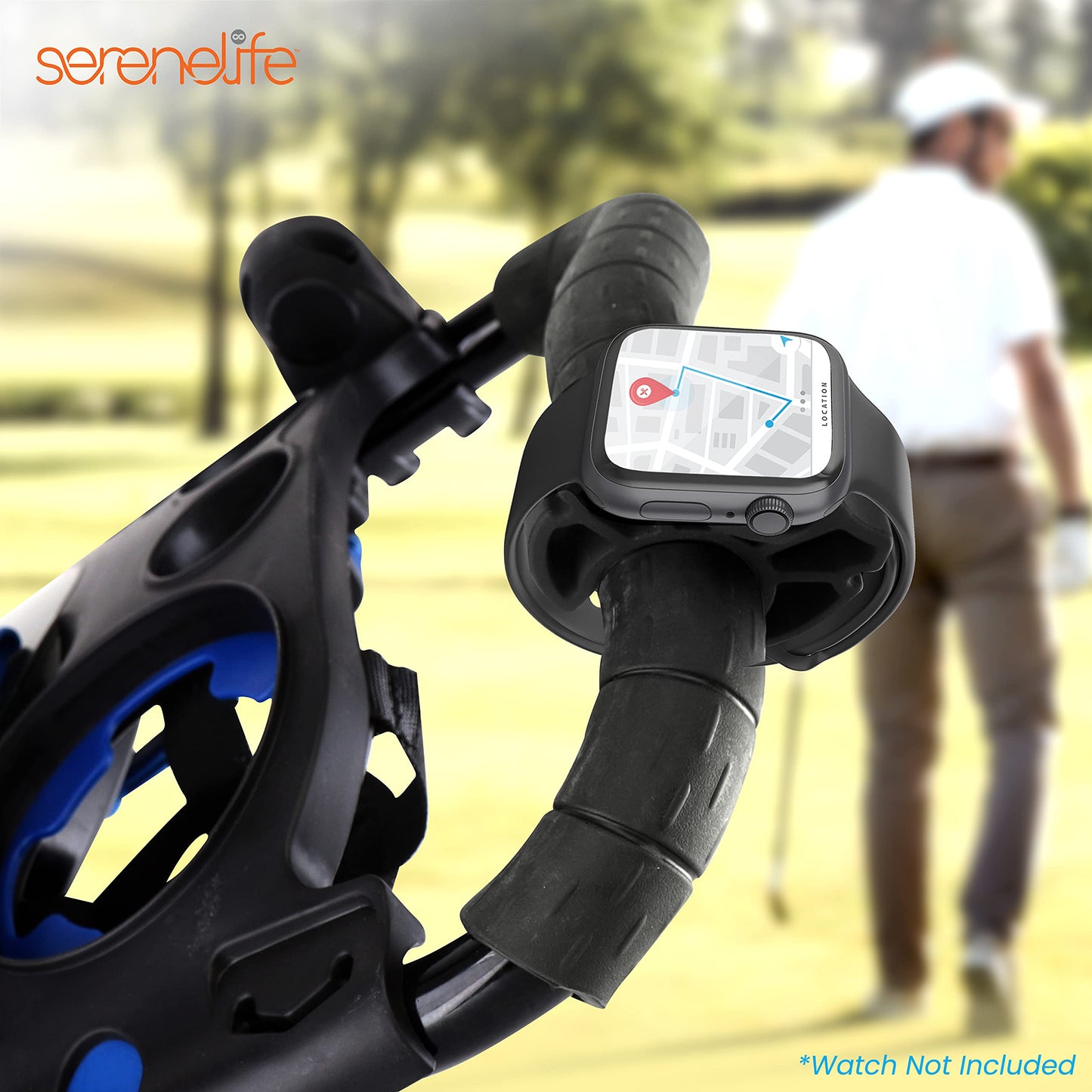 SereneLife Golf Cart Watch Holder Mount - Universal Silicone Mount for GPS or Standard Sports Watch, Fits Golf Carts with 1-inch Handle Tubing SLGZWHD, Black