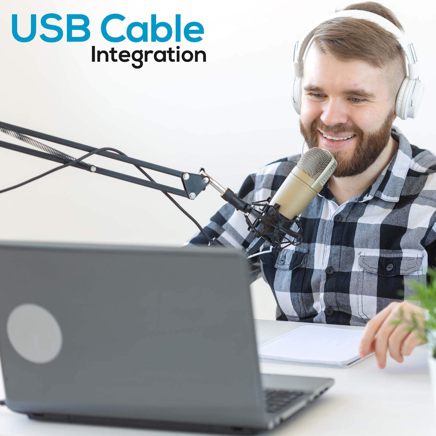 Soul Inscriptions Press USB Suspension Boom Microphone Stand-Adjustable Compact USB Microphone Arm Stand,Durable Steel for Radio Broadcasting Studio,Voice-Over Sound Studio,TV Stations - PMKSHUSB04