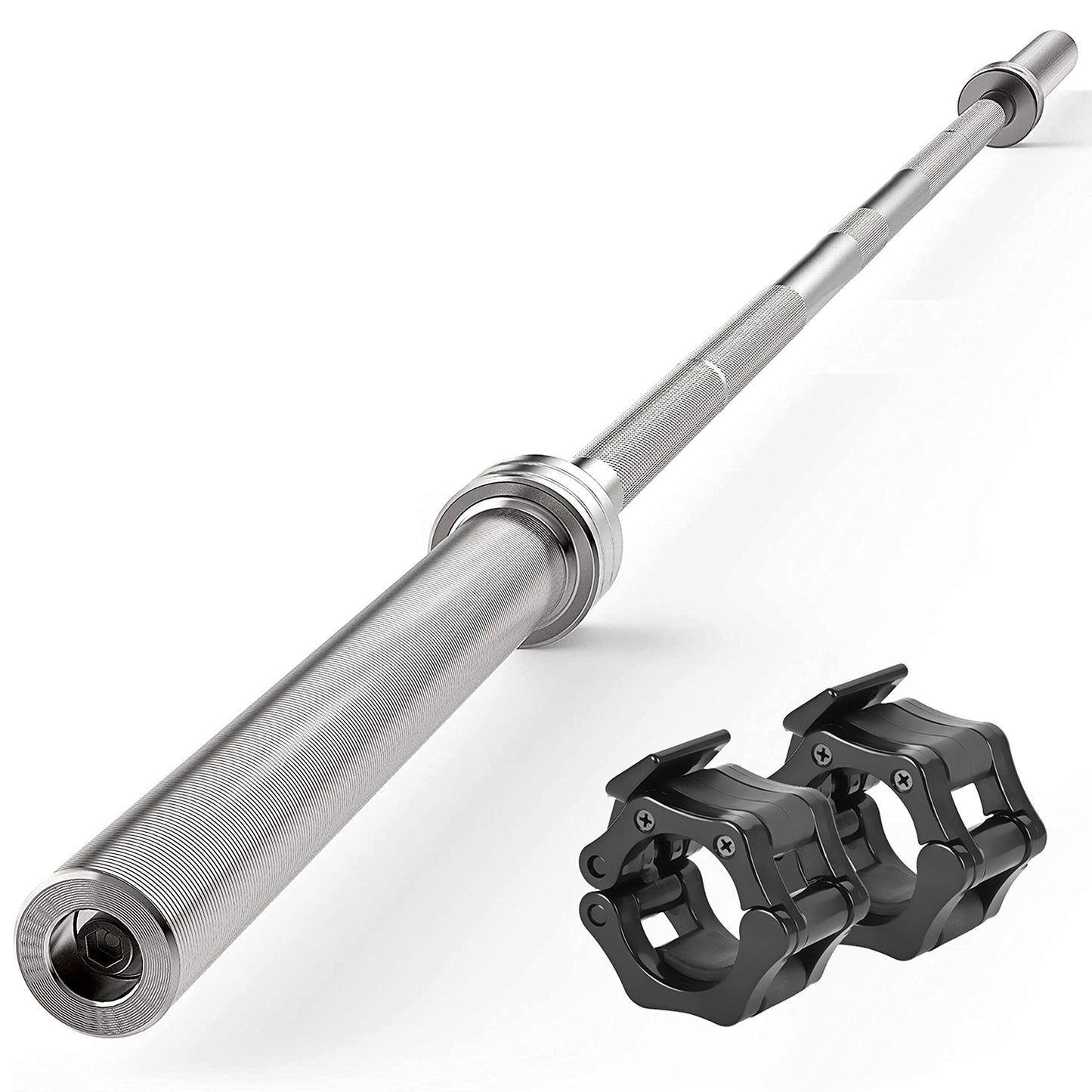 SereneLife Olympic Chrome Barbell Steel Bar, 7-Foot Weight Straight Solid Iron Weighted Workout Bar For Weightlifting, Power Lifting Strength Training Exercises, Perfect for Home Gym, 2 plastic clips