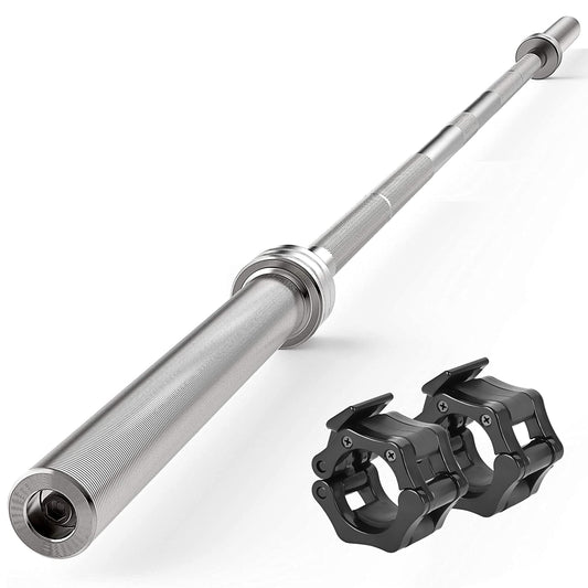 SereneLife Olympic Chrome Barbell Steel Bar, 7-Foot Weight Straight Solid Iron Weighted Workout Bar For Weightlifting, Power Lifting Strength Training Exercises, Perfect for Home Gym, 2 plastic clips