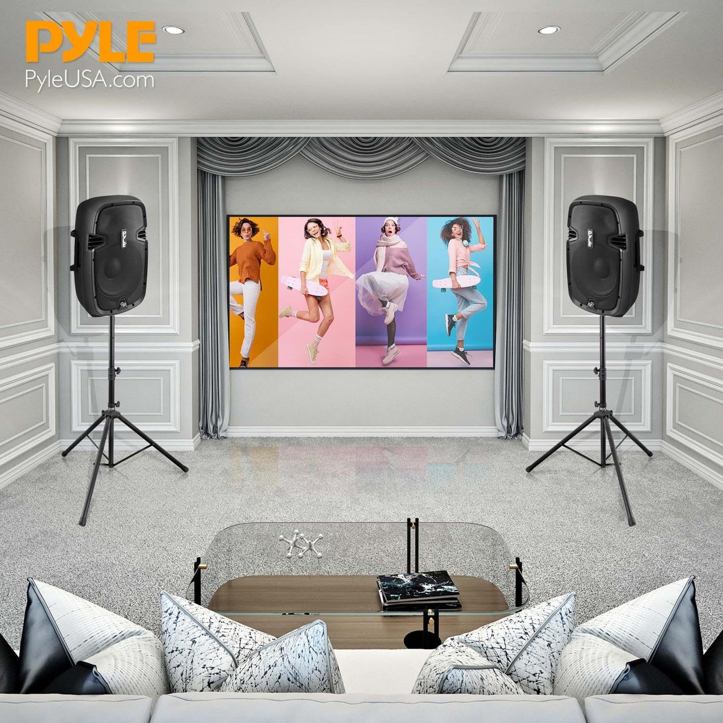 Pyle Tripod Speaker Stand, 33.9"x31.5"x58.0” Inch Adjustable Holder Mount, Durable Steel Design, Universal 35mm Compatibility, Safety Lock Pin, Foldable for Storage, Ideal for Large Speakers