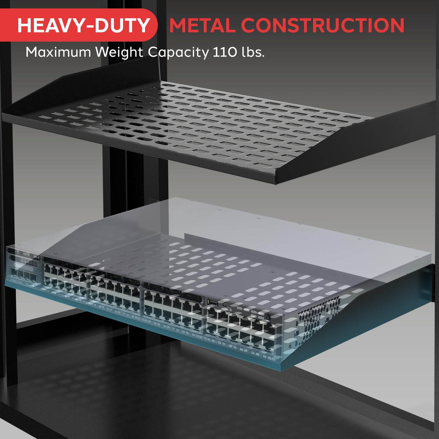 Pyle 19-Inch 2U Server, Vented Shelves for Good Air Circulation, Cantilever, Wall Rack, Universal Device, Cabinet Shelf, Computer Case Mounting Tray, Black (PLRSTN22U), 1 Unit
