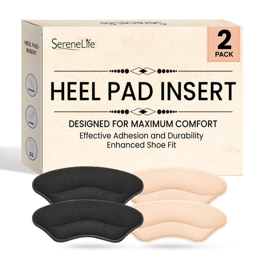 Serenelife Heel Pad Shoe Insert - 2 Pairs of Shoe Pad Inserts for Men & Women's Shoes, Dress Shoes, High Heels & Sneakers - Soft & Comfortable - Strong Adhesive for Lasting Adhesion - Black & Apricot
