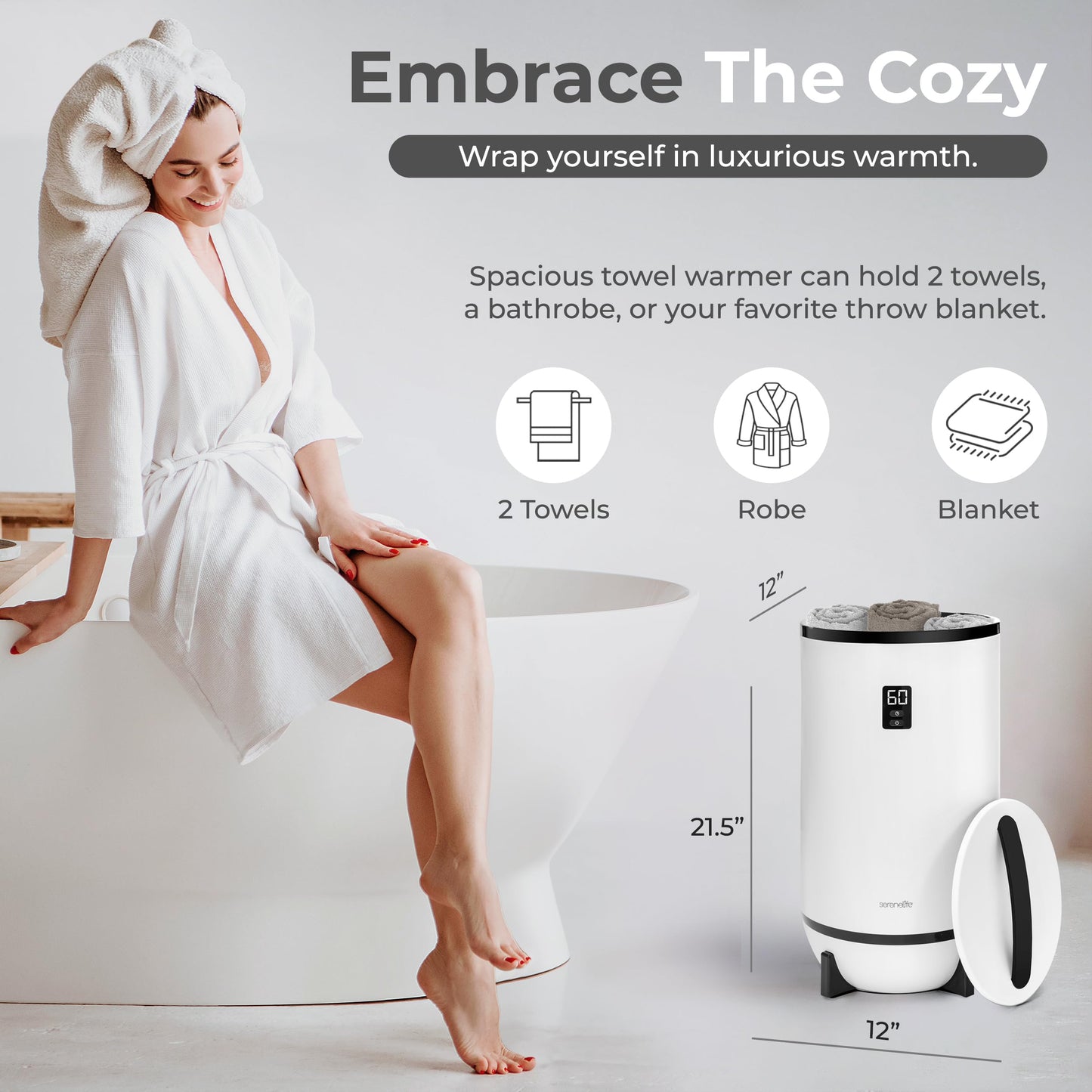 SereneLife Towel Warmers Bucket, with Customized Fragrance for Spa and Bathroom, Luxury Towel Heater Gifts for Him & Her, Auto Shut off, Fits 2 large Towels, Blankets, Bathrobes, PJ's (Black)