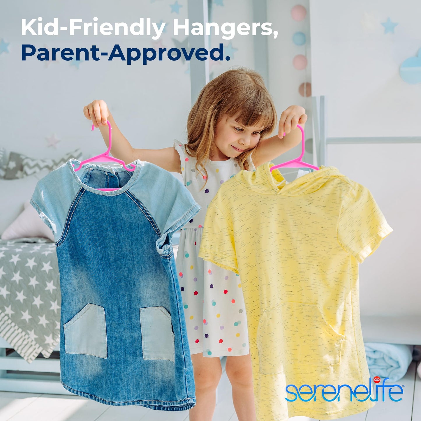 SereneLife 20 Pack Plastic Kids Hangers – Non-Slip Baby Hangers for Closet, Space-Saving Thin Design for Organizing Clothes, Infant, Toddler, and Newborn Clothing (Pink)