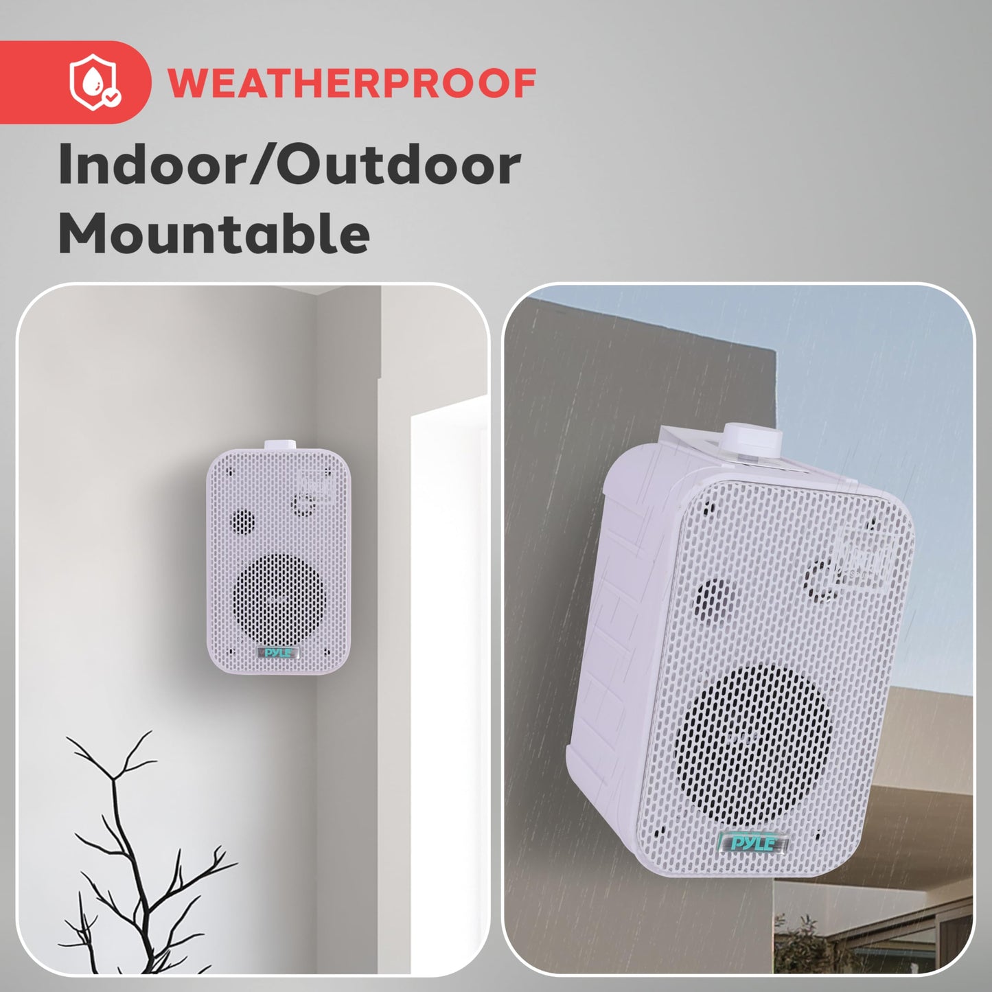 Pyle - Indoor / Outdoor Waterproof Speaker System - 5.25 Inch Pair of Weatherproof Wall/Ceiling Mounted Speakers with Heavy Duty Mesh Covers, 200 Watts RMS, Universal Mount - PDWR40W (White)