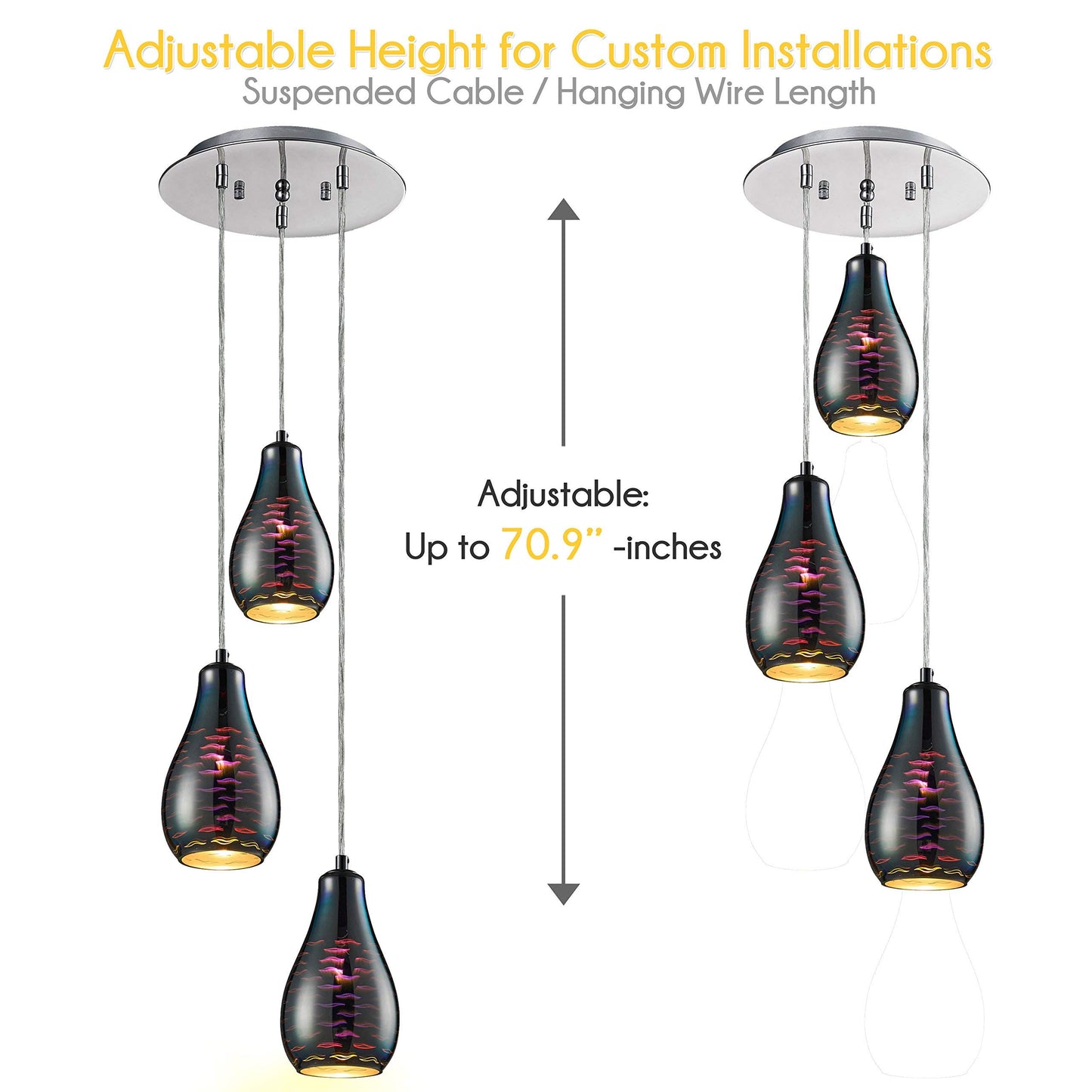 MAXvolador Home Pendant Hanging Lighting Fixture-Triple Lamp Ceiling Light with 3 5.1’’x8.7’’-Sphere Shaped Dome Globes, Sculpted Glass Accent-SLLMP37
