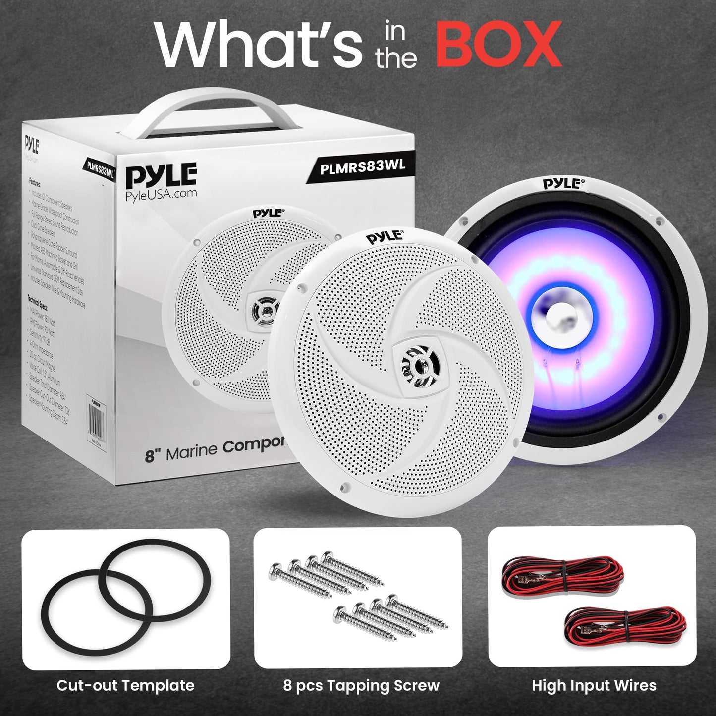PyleUsa 8 Inch Marine Speakers - 2 Way Full Range Stereo Sound, 160 Watt, White - LED Light: Blue Illumination, Water-Resistant Design