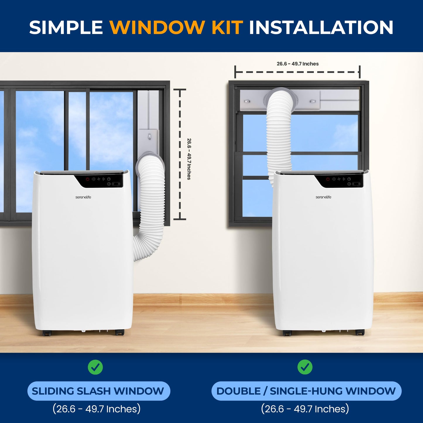 SereneLife Portable Air Conditioner 12000 BTU - 4-in-1 with Heating - Compact Standing Air Conditioner for Room Up to 380 Sq. Ft. - WiFi app + Remote Control, Window Mount Exhaust Kit