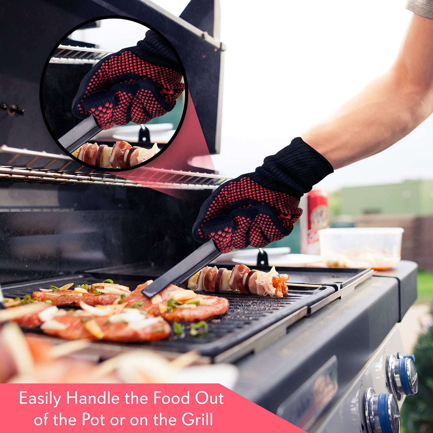 Nutrichef BBQ Gloves 1472°F Heat Resistant | Fireproof Mitts with Silicone Grip | Perfect for Men Who Love Barbecue, Grilling, Cooking, & Camping | 14'IN Food Grade Washable Kitchen Oven Mitts