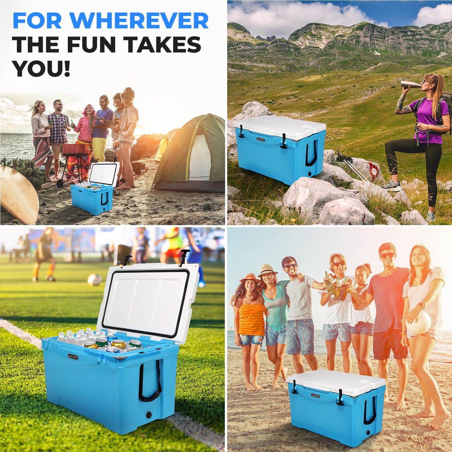 SereneLife Ultra-Tough 75 Quart Rotomolded Cooler Box with Wheels, Holds Upto 104 Cans, Keeps Ice Up to 5 Days, Heavy-Duty Insulated Portable Ice Chest Box, Ideal for Camping, Beach, and Outdoors