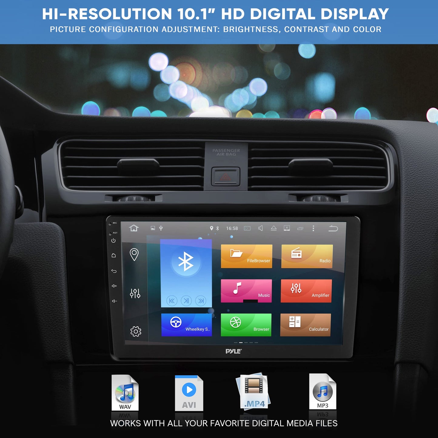 Pyle Single DIN Car Stereo Receiver-10'' 1080P HD Touch Screen Bluetooth Car Radio Audio Receiver Multimedia Player - WiFi/GPS/AM/FM, Mirror Link for Android/iOS, Front/Rear DVR Camera, Dual USB
