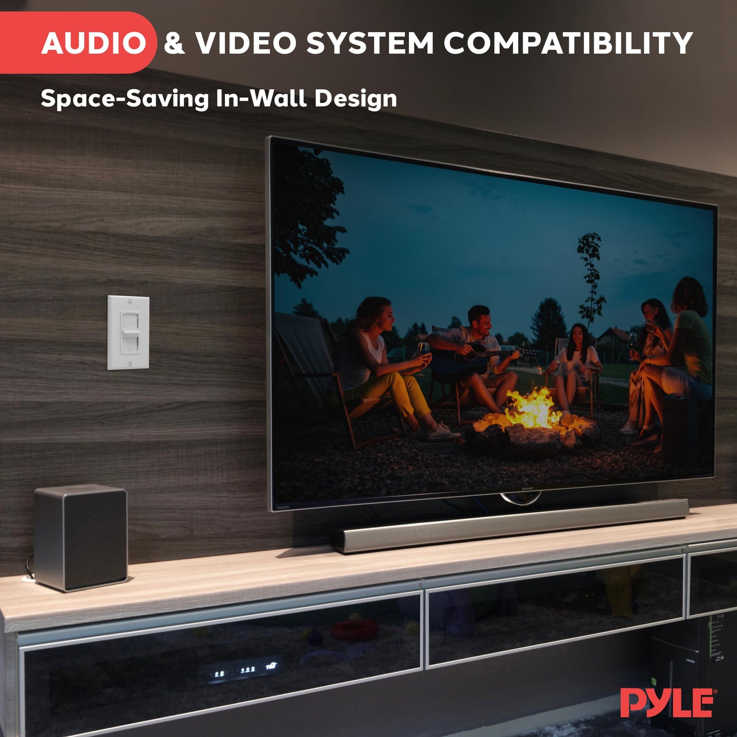 Pyle In Wall Speaker Volume Control - Home Audio Smart Speakers Stereo Controller Selector Switch Pod Box - In-Wall Vertical Sliding Control, For Home Theater Indoor or Outdoor Remote Speakers