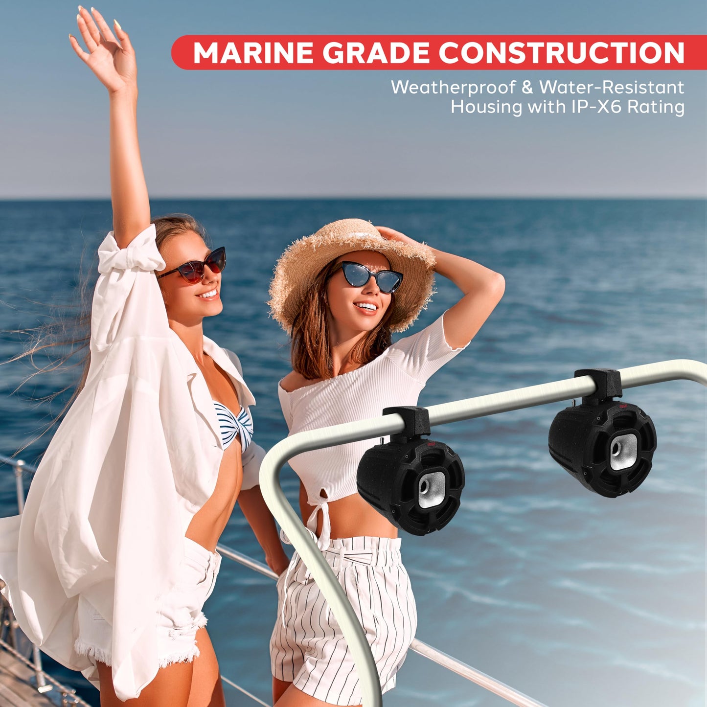 Pyle 6.5" 1300W Marine Tower Speakers - IPX6 Rated Waterproof Powersport Speaker System, 2-Way Full Range Passive Stereo Sound - Outdoor Audio for ATV, UTV, Boat, Jeep & More - Easy to Mount (Pair)