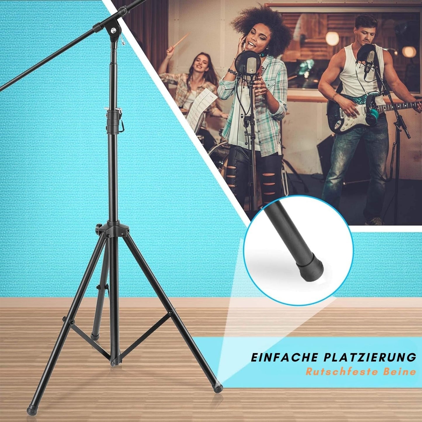 Pyle Heavy Duty Microphone Stand-Height Adjustable from 51.2'' to 78.75'' Inch High w/Extendable Telescoping Boom Arm 29.5'' and Stable Tripod Base-Clutch in T-Bar Adjustment Point PMKS56