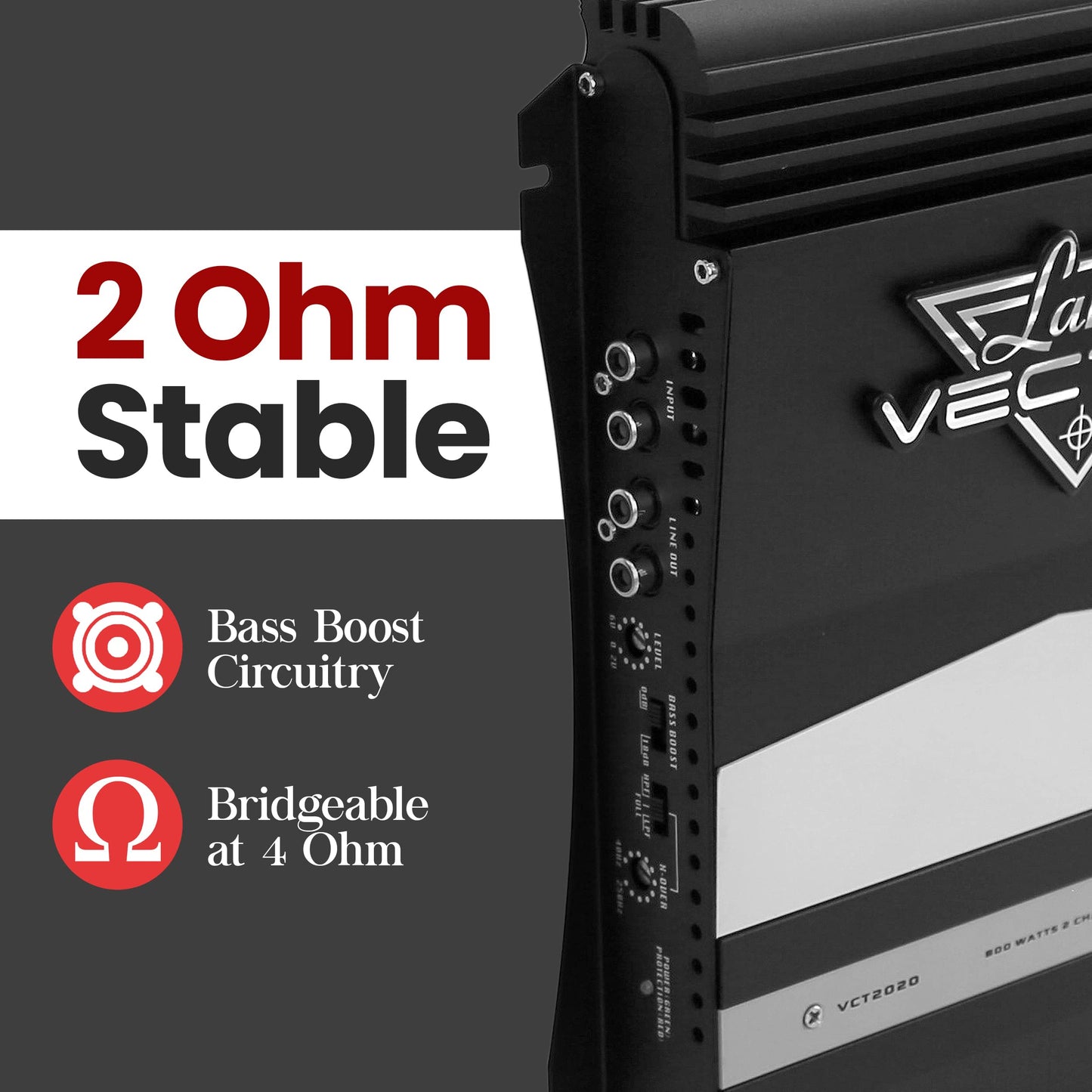 Jovial 2 Channel Car Stereo Amplifier - 36W High Power 2-Channel Audio Sound Auto Small Speaker Amp Box w/MOSFET, Crossover, Bass Boost Control, RCA Input and Line Output